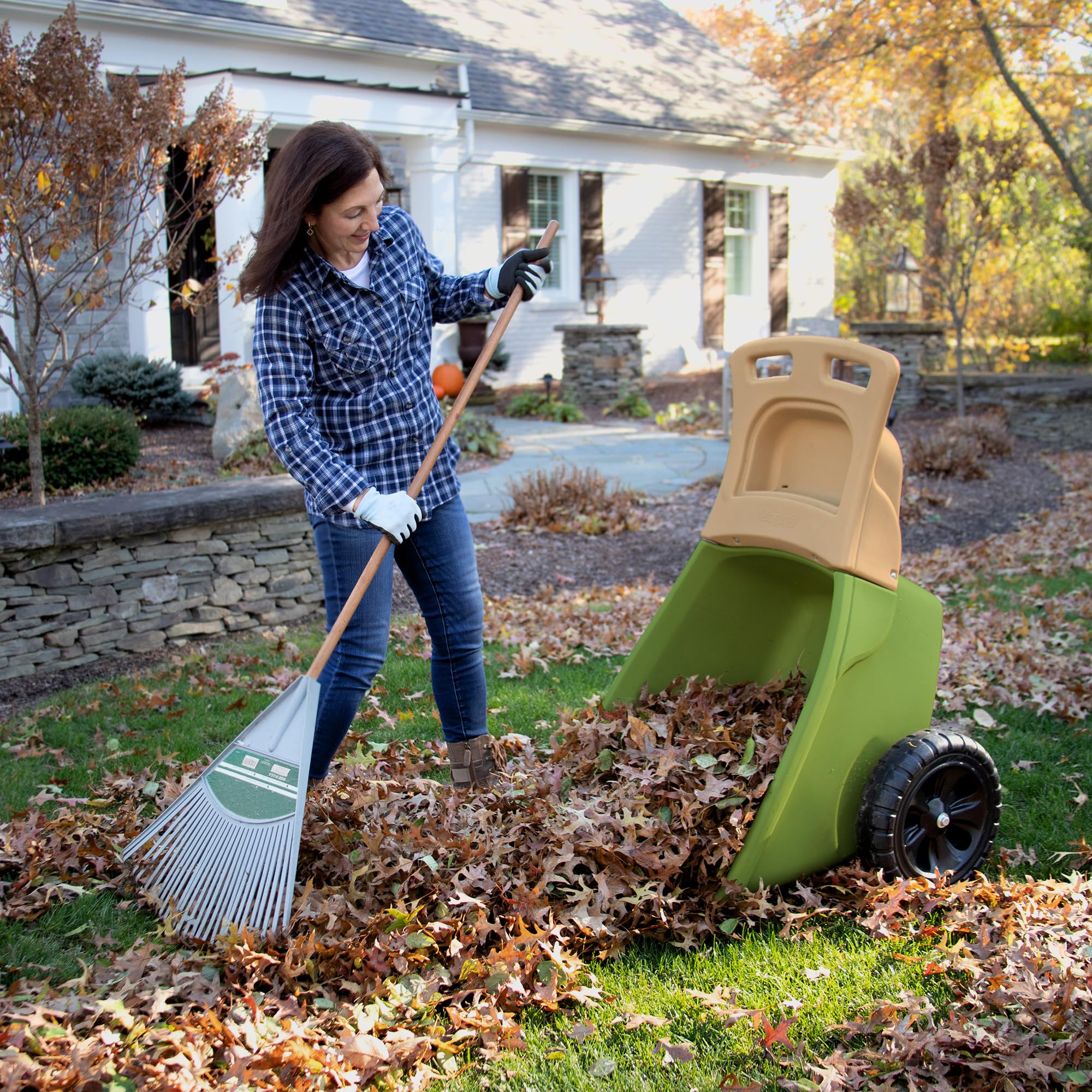 Simplay3 Wheelbarrow Easy Haul with Garden Tool Storage Tray, Durable Heavy-Duty Plastic with Large Easy Turn Wheels - Green, Made in USA