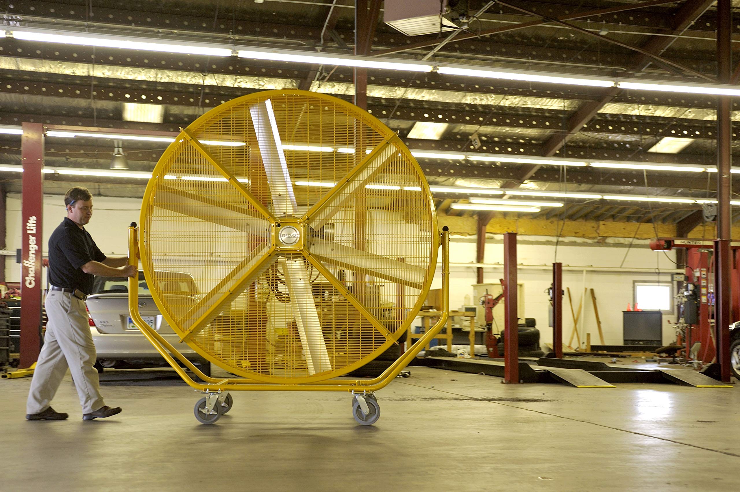AirGo - Big Ass Fans, 8' Indoor/Outdoor Portable Fan with Wheels, Onboard Variable Speed Control, OSHA Compliant Steel Cage, IPX5 Rated, Washdown Capable, Safety Yellow