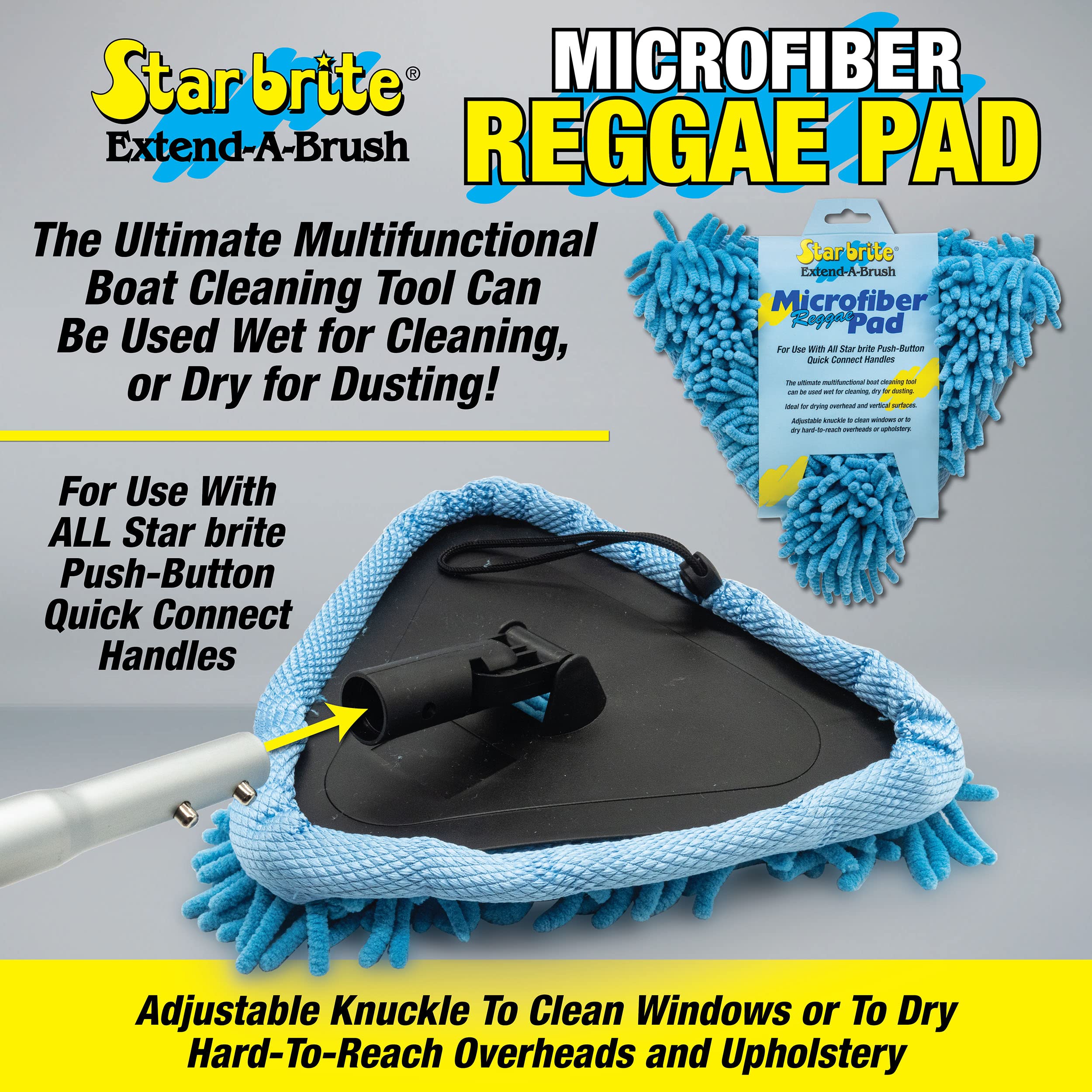 Reggae STAR BRITE Wet/Dry Pad - Super Absorbent Microfiber for Boat, Car & RV - Scratch-Free Cleaning with Articulated Base (040128)