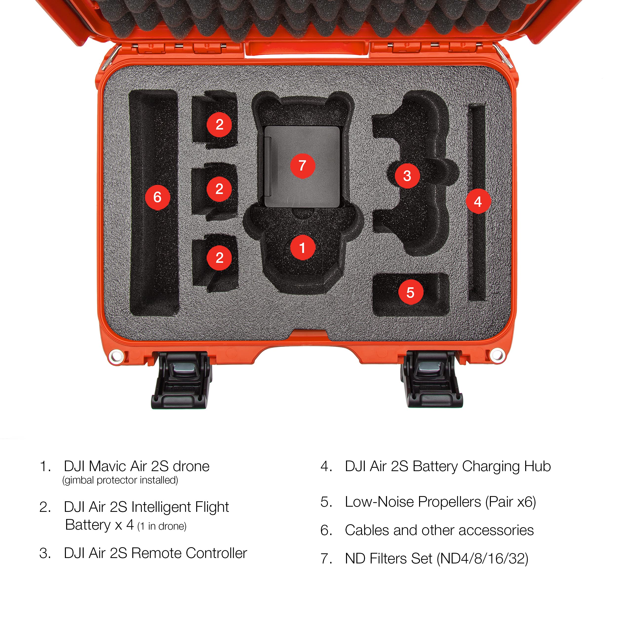 Nanuk Hard Case Waterproof with Foam Insert for DJI Air 2S Fly More Combo - Orange 915-MAVIA2S3