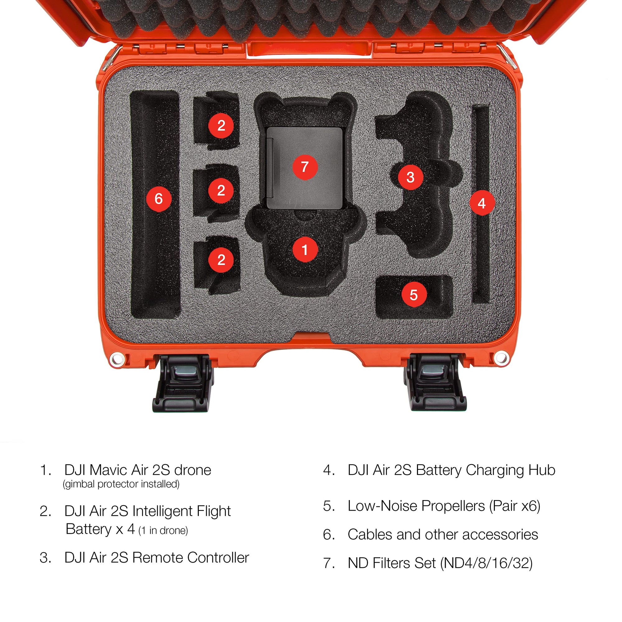 Nanuk Hard Case Waterproof with Foam Insert for DJI Air 2S Fly More Combo - Orange 915-MAVIA2S3