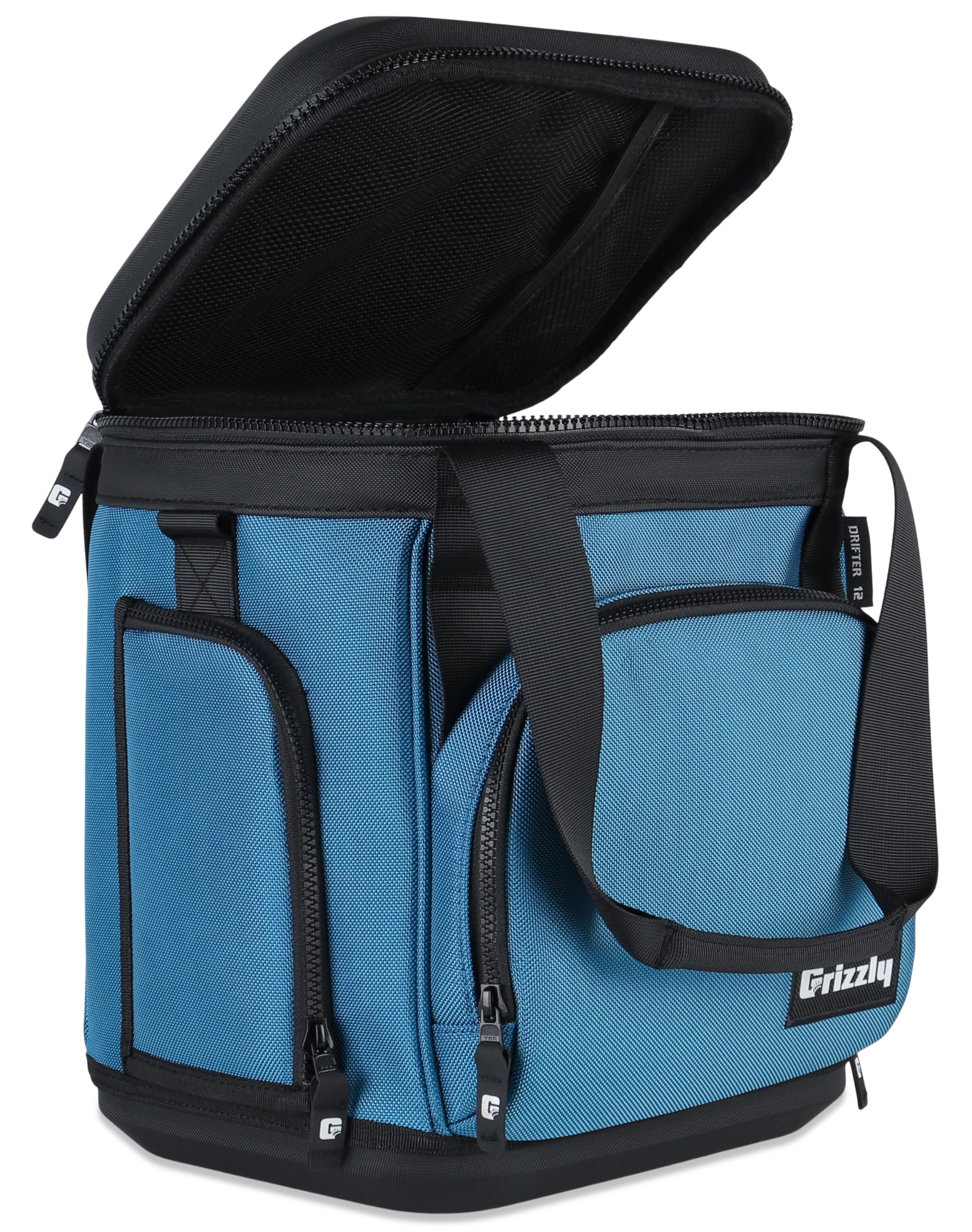 12 Grizzly Drifter Soft Sided Cooler |12 qt Flip-Top Soft Top Cooler | Ice Chest for Beach Boat Camping Car Fishing Golf Hiking Hunting Picnic | Lightweight Portable Insulated Waterproof | Slate Blue