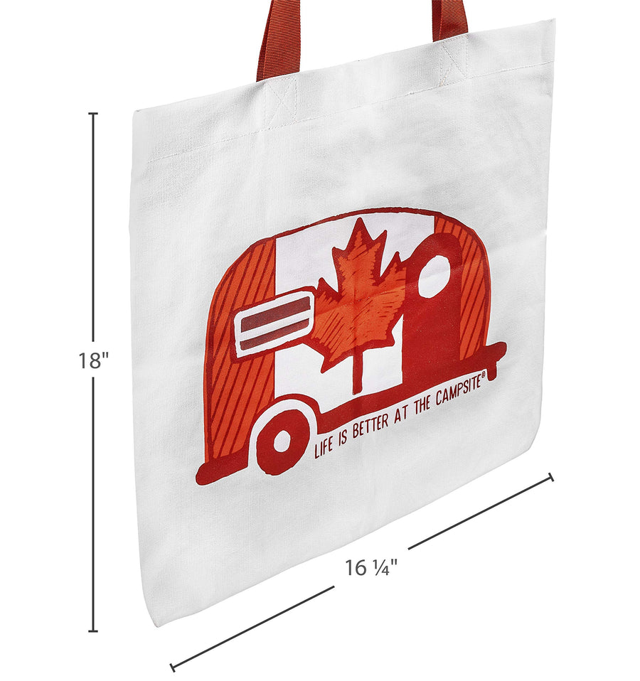 Camco Tote Bag Life is Better at The Campsite-Multi-Purpose Carrying Groceries, Hauling Gear or Everyday Use-Features a Canadian Flag Mini Camper Design (53371)