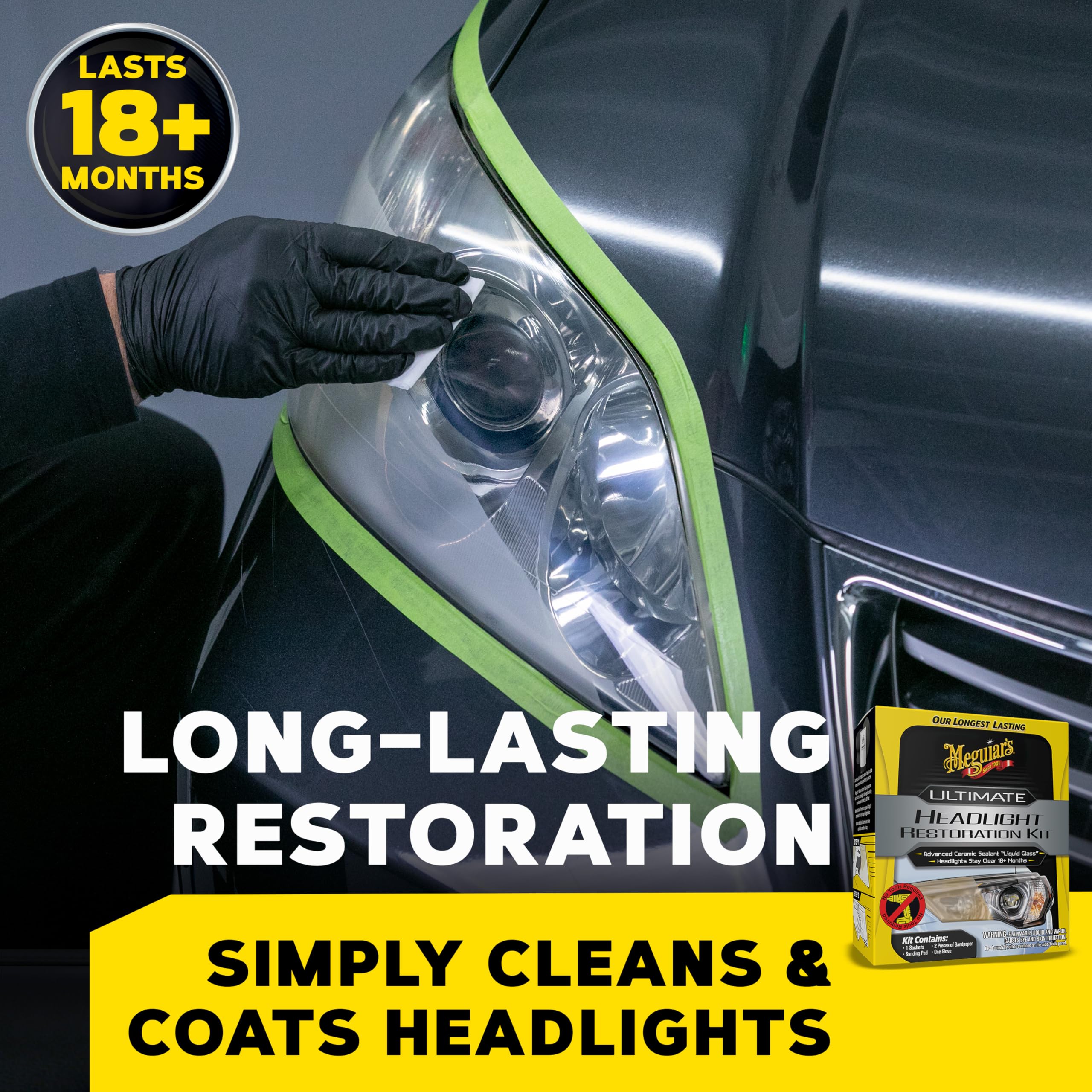Ultimate Headlight Restoration Kit Meguiar's - The Perfect Headlight Repair Kit to Remove Yellowing and Cloudiness from Headlights - Easy to Use and Seals Headlights with 18 Plus Months of Protection