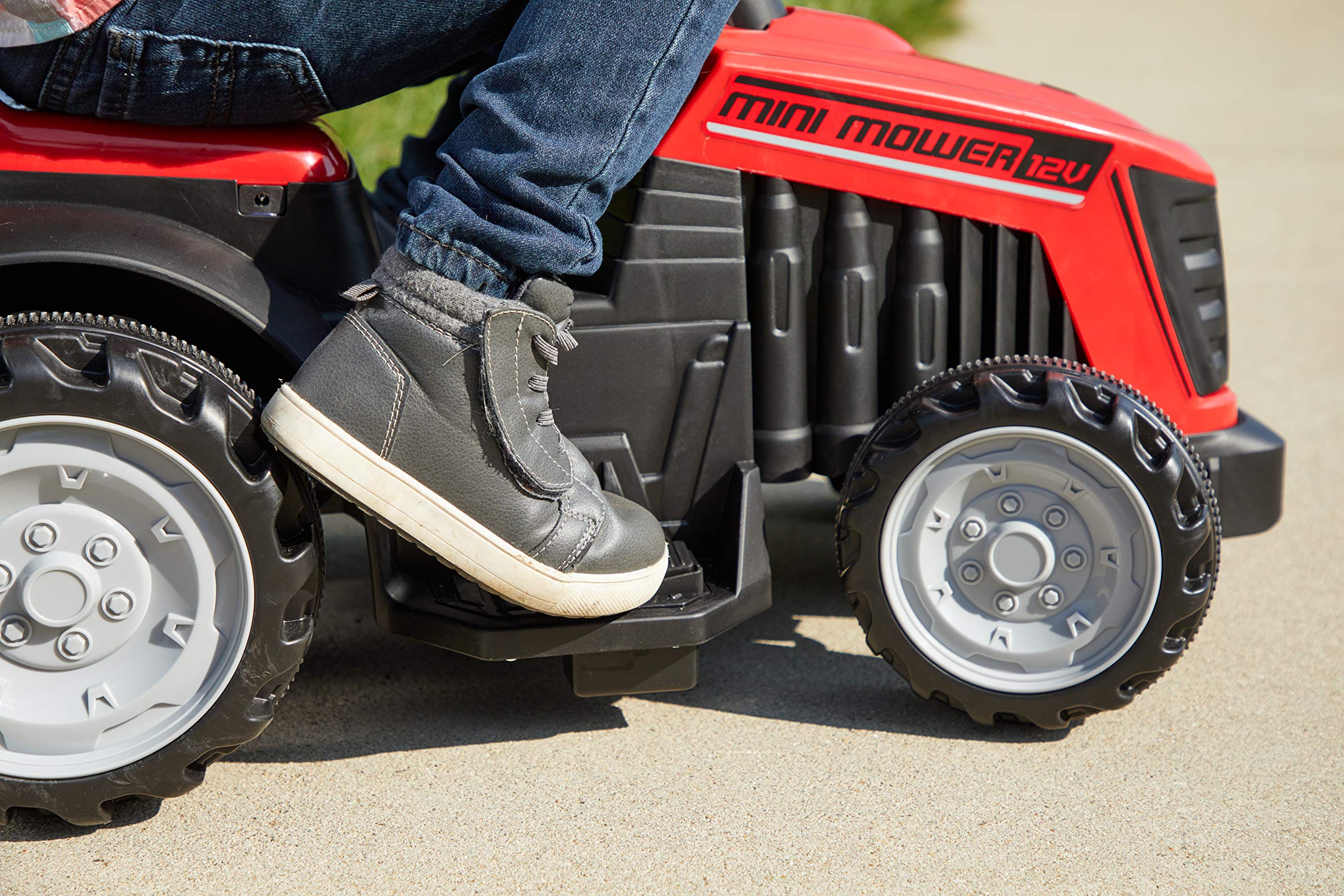Huffy Electric Kids 12V Mini Mower Ride On Bubble Tractor, Red