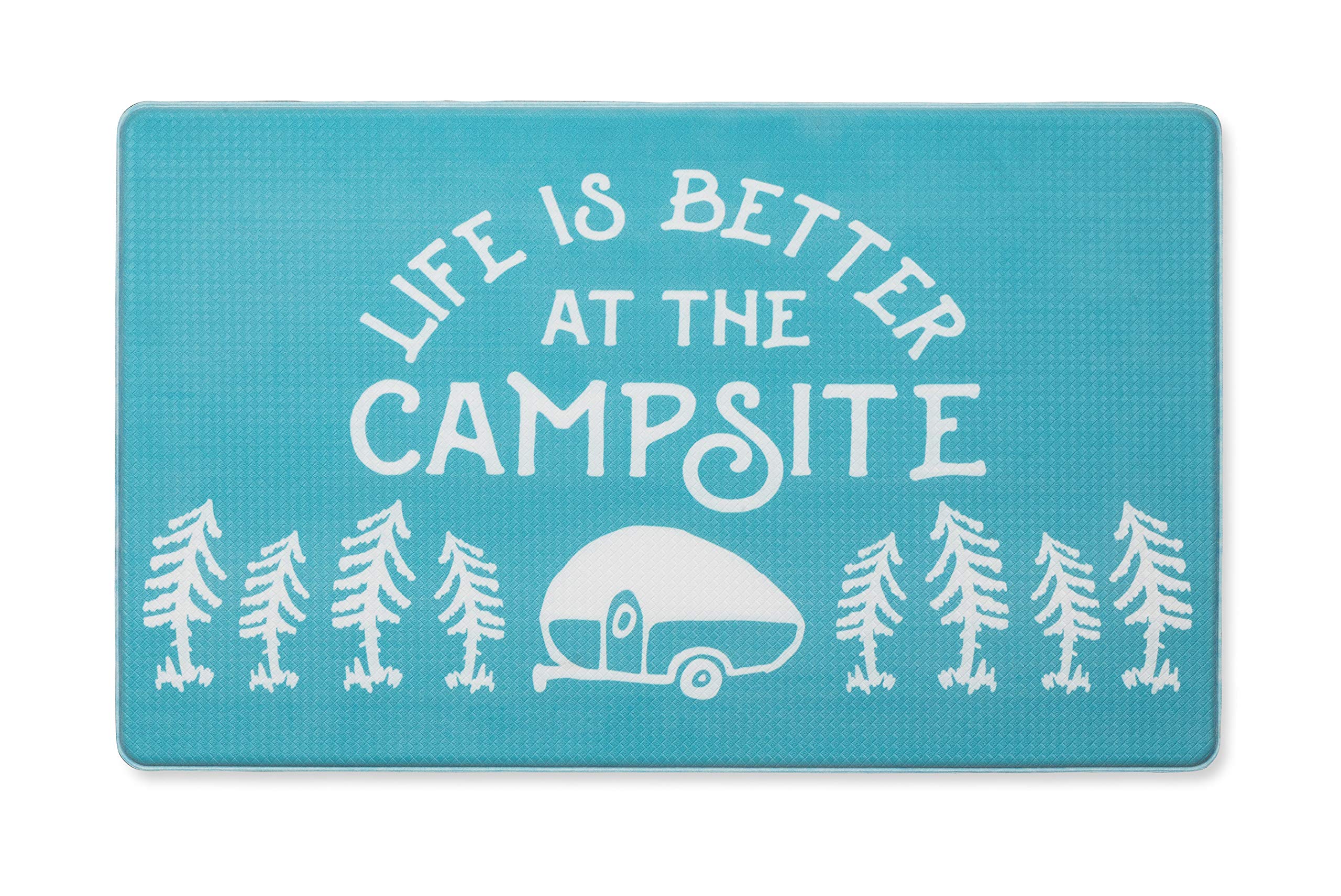 Camco Anti-Fatigue Kitchen Mat - Life is Better at The Campsite Features RV Sketch Design - Reduces Discomfort While Standing for Extended Time - Features a Non-Slip Surface - 30 x 18 x 3/4 in (53435)