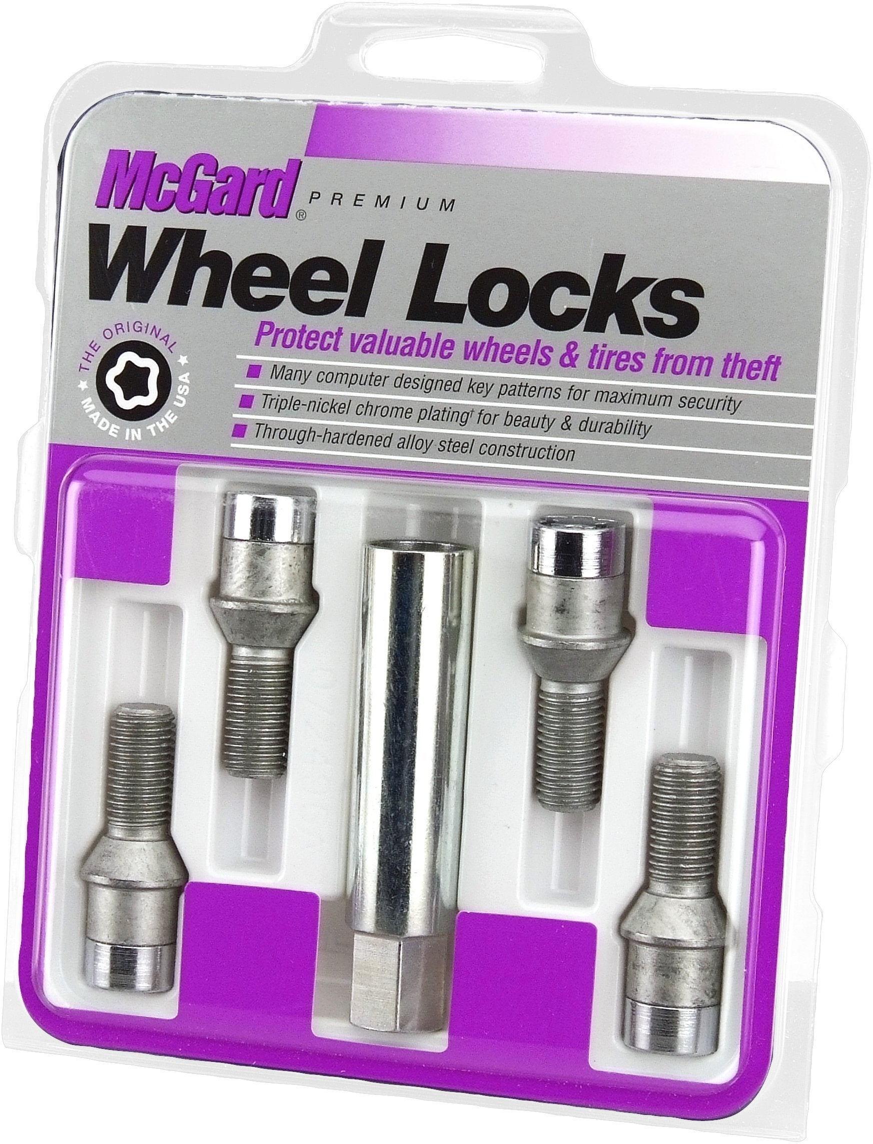 Chrome Tuner Bolt Style MCGARD 27200 Wheel Locks (M14 x 1.5 Thread Size) - Set of 4, 4 Locks / 1 Key