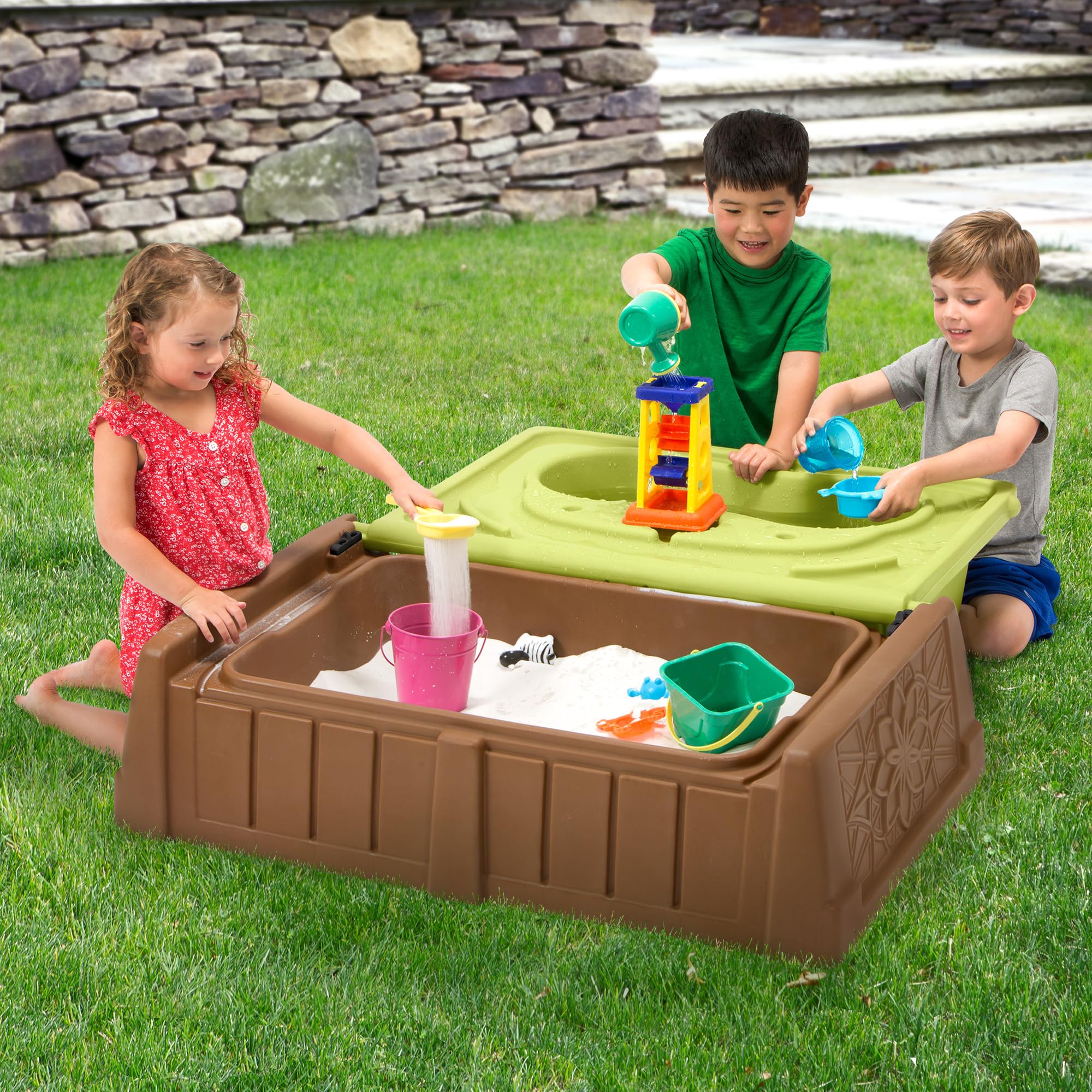 Simplay3 Kids Bench Sand and Water, 2-in-1 Sand and Water Table with Outdoor Storage, Tan