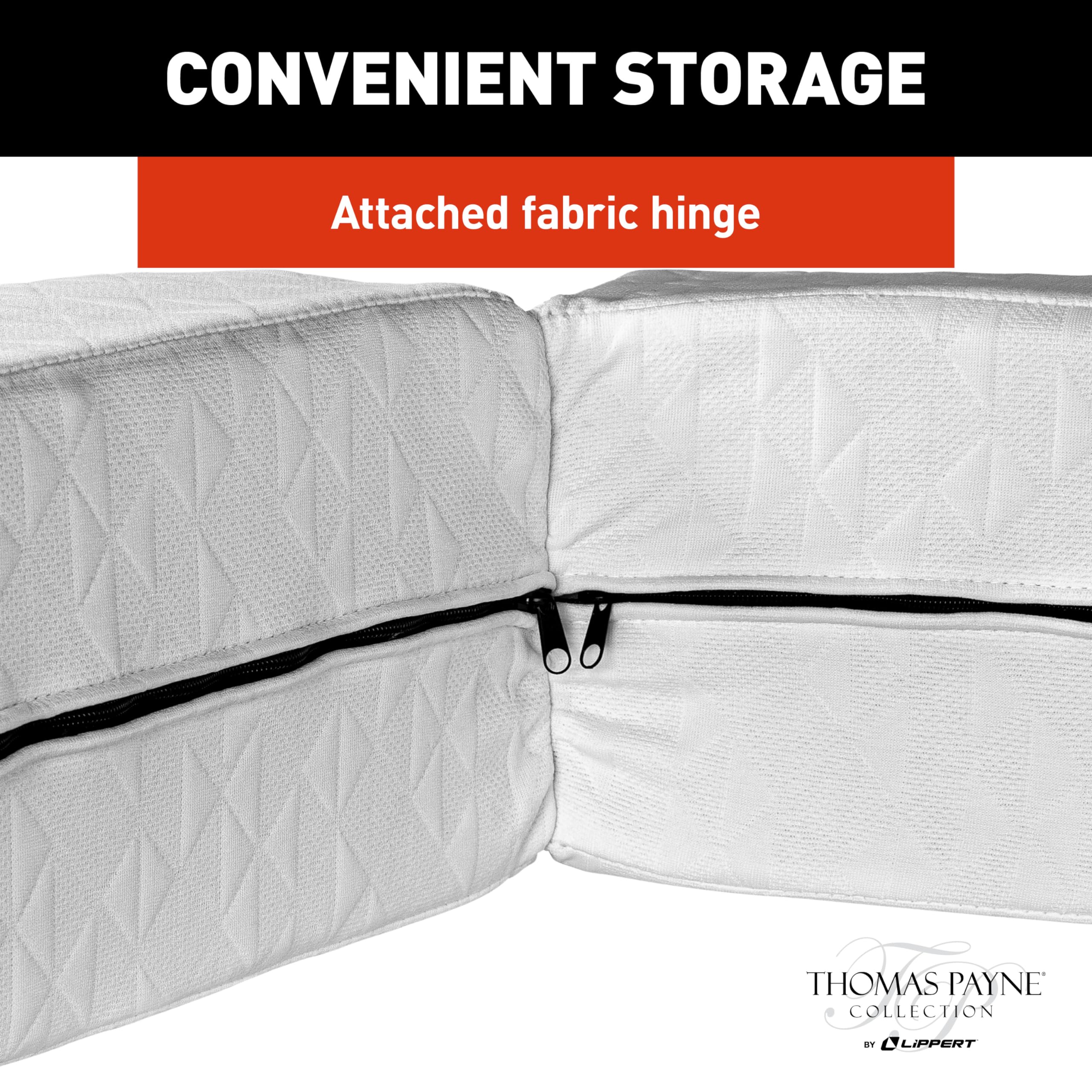 30" x 6" x 10" Thomas Payne Short Queen RV Bed Extender for Full-Size Queen Conversion, Made from Polyurethane and Synthetic Fiber, Includes Fabric Hinge, Removable Zippered Cover - 2022323582