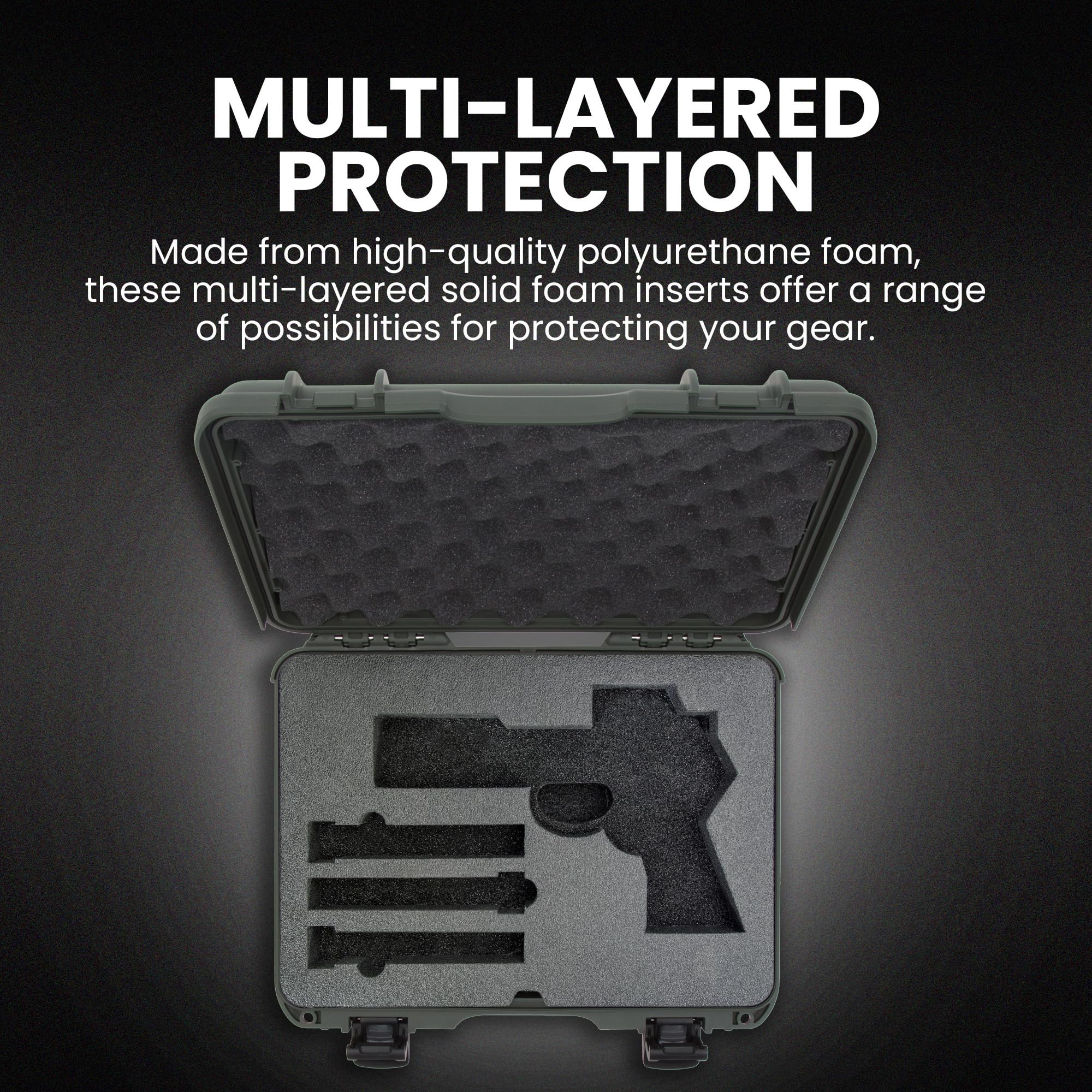 Waterproof Hard Case NANUK 910 with Foam Insert for Pistol Optic Ready, Olive