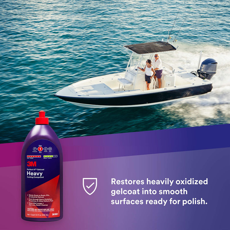 3M Heavy Cutting Compound Perfect-It Gelcoat, 1 Quart – Fast Cutting Marine Oxidation Remover for Boat & RV Gelcoat Surfaces