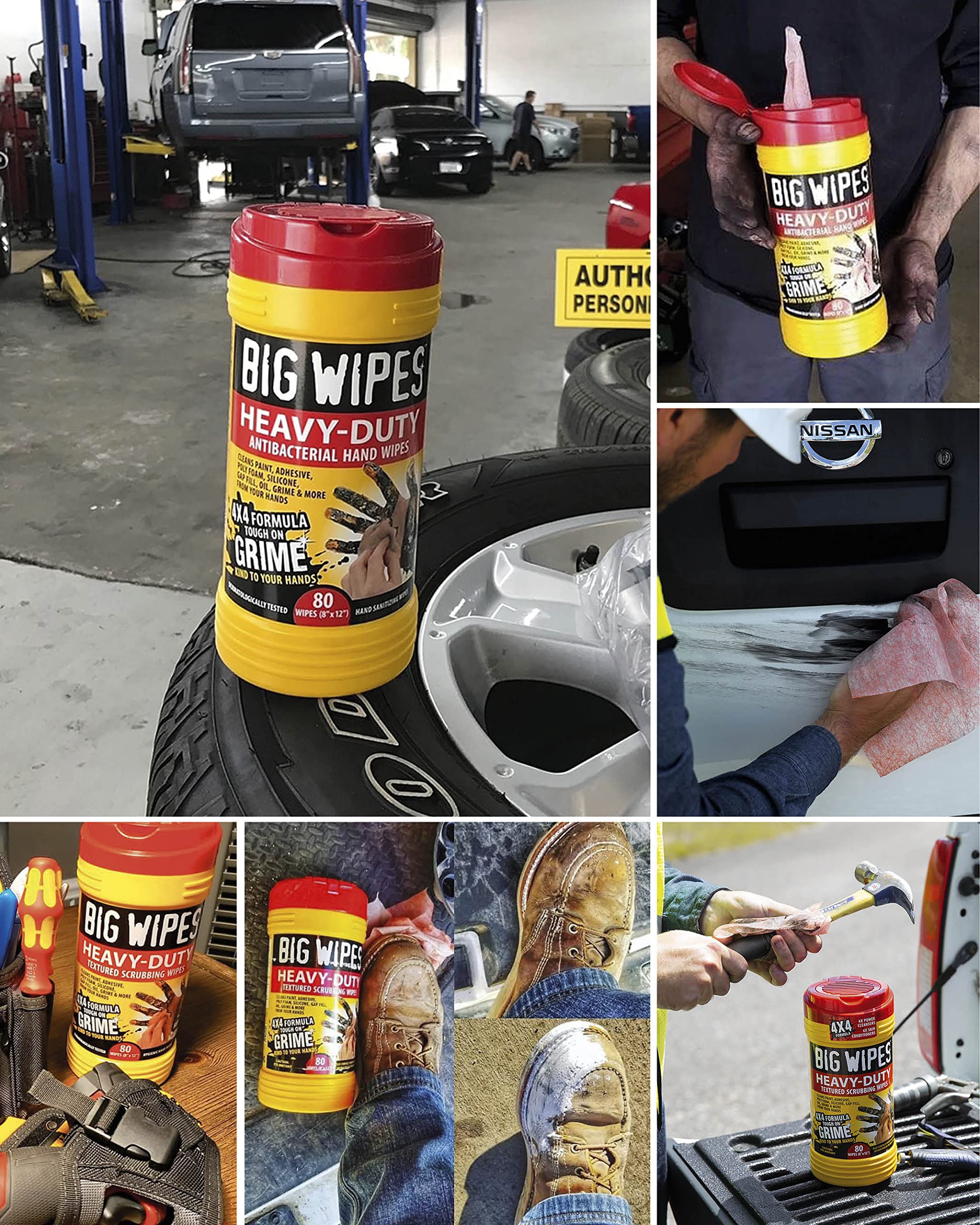 Heavy Duty BIG WIPES Industrial Textured Scrubbing Wipes, Red Top, (80 Count (Pack of 1), Heavy-Duty)