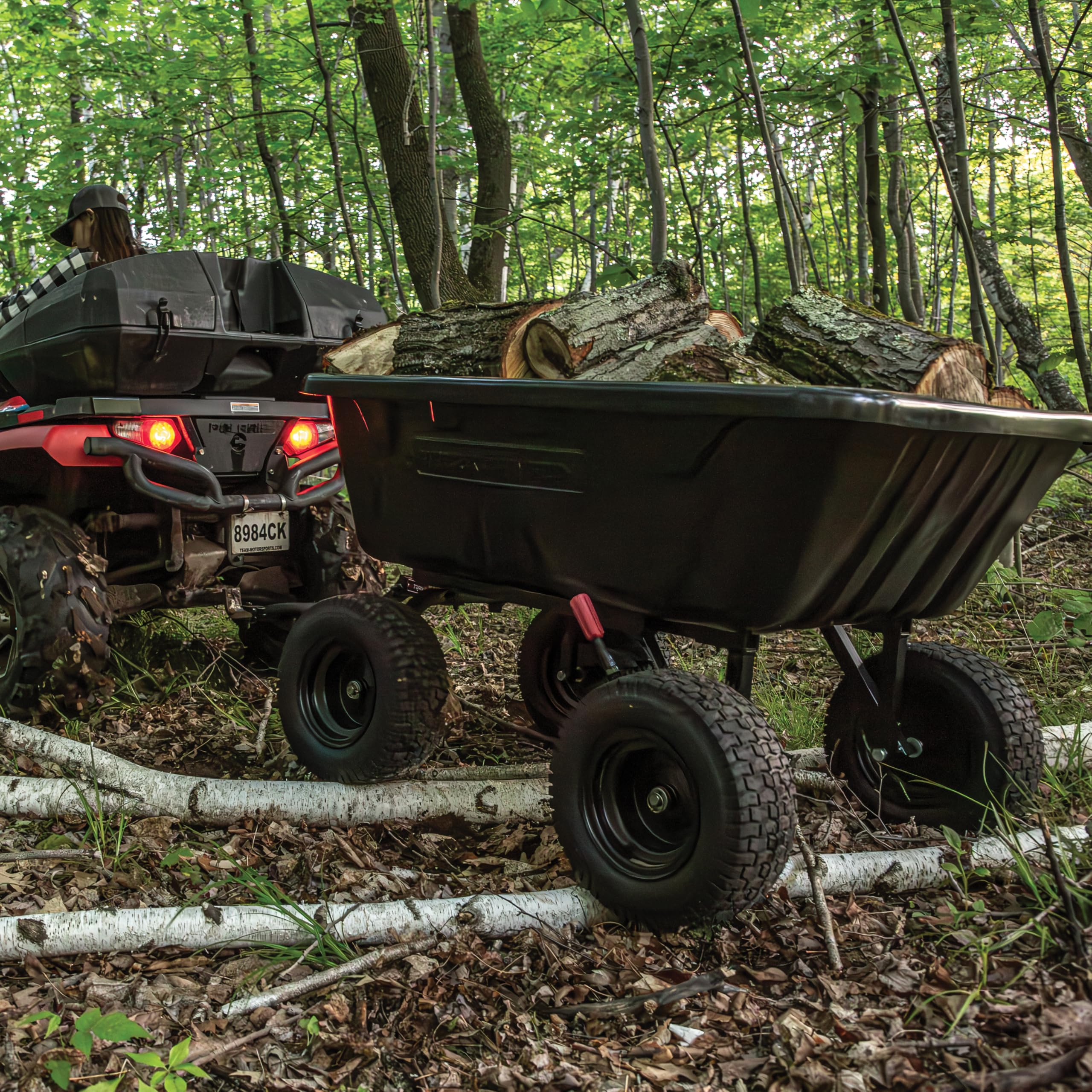 Work Wagon® YUTRAX® 16 cu. ft. Towable Poly Cart, 1800 Pound Capacity, Easy Dump Feature, Hybrid Handle, Simple to Assemble Steel Frame, 16" Extra-Wide Tires, WW16P