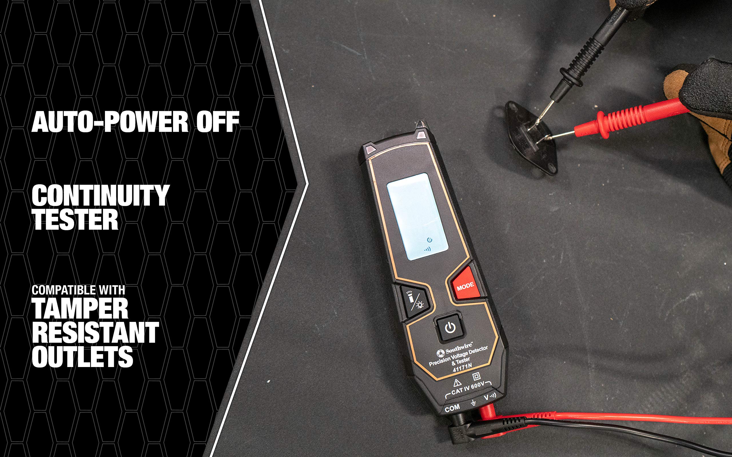 Tester Southwire LCD 600VAC/VDC NCV - Auto Detects AC or DC Voltage - Built-In Worklight - Backlit Display - Non-Contact Voltage Detection