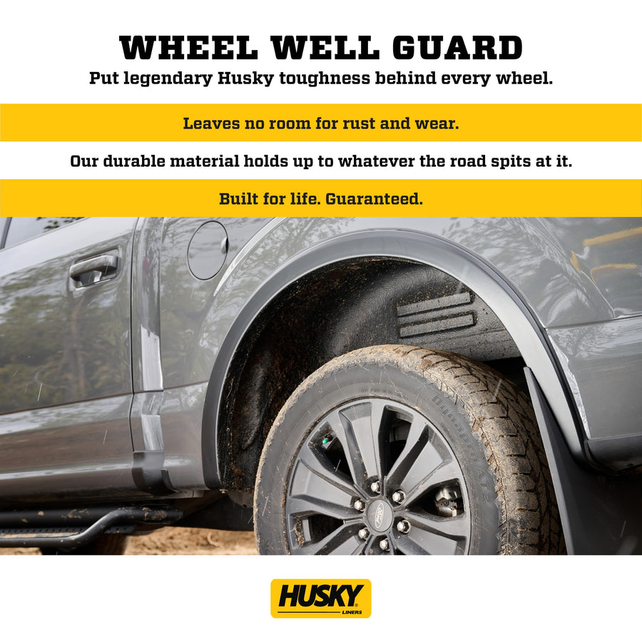 Rear Wheel Well Guards - Husky Liners | 2014-2018 GMC Sierra 1500, 2019 GMC Sierra 1500 Limited, 15-19 Sierra 2500/3500 HD - Single Rear Wheels - Black, 2 Pc. | 79031