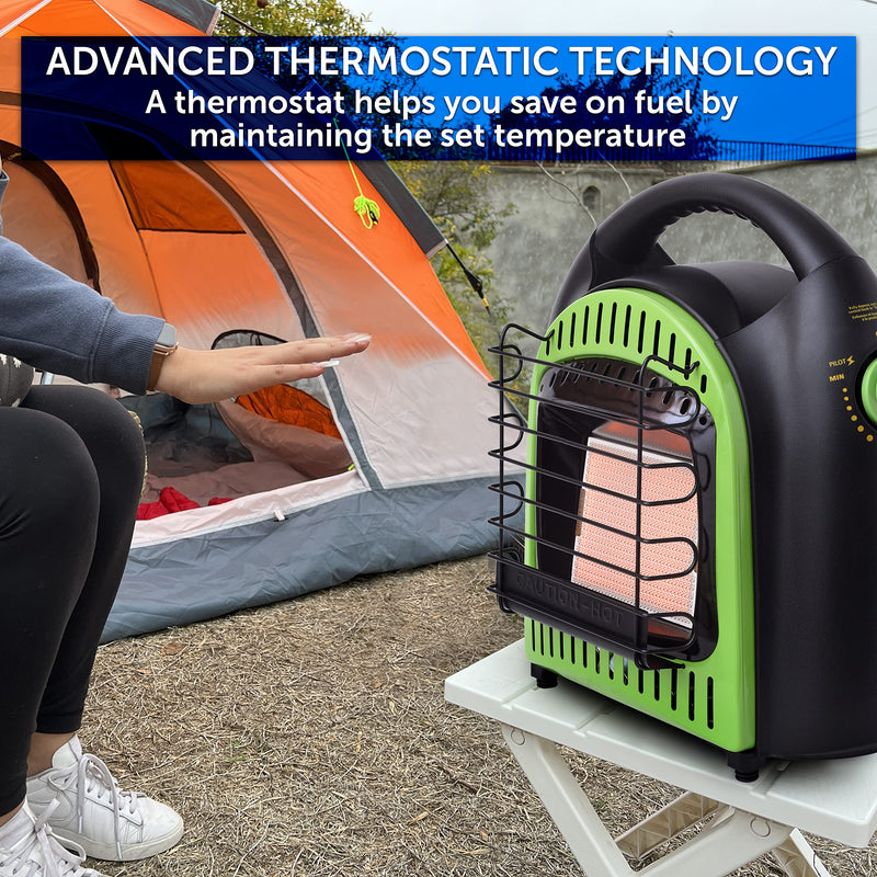 Flame King 10,000 BTU YSN-CHS10 Portable Propane Space Radiant Heater Indoor* & Outdoor for Camping, Garage, Ice Fishing, Patio, Green/Black 10K