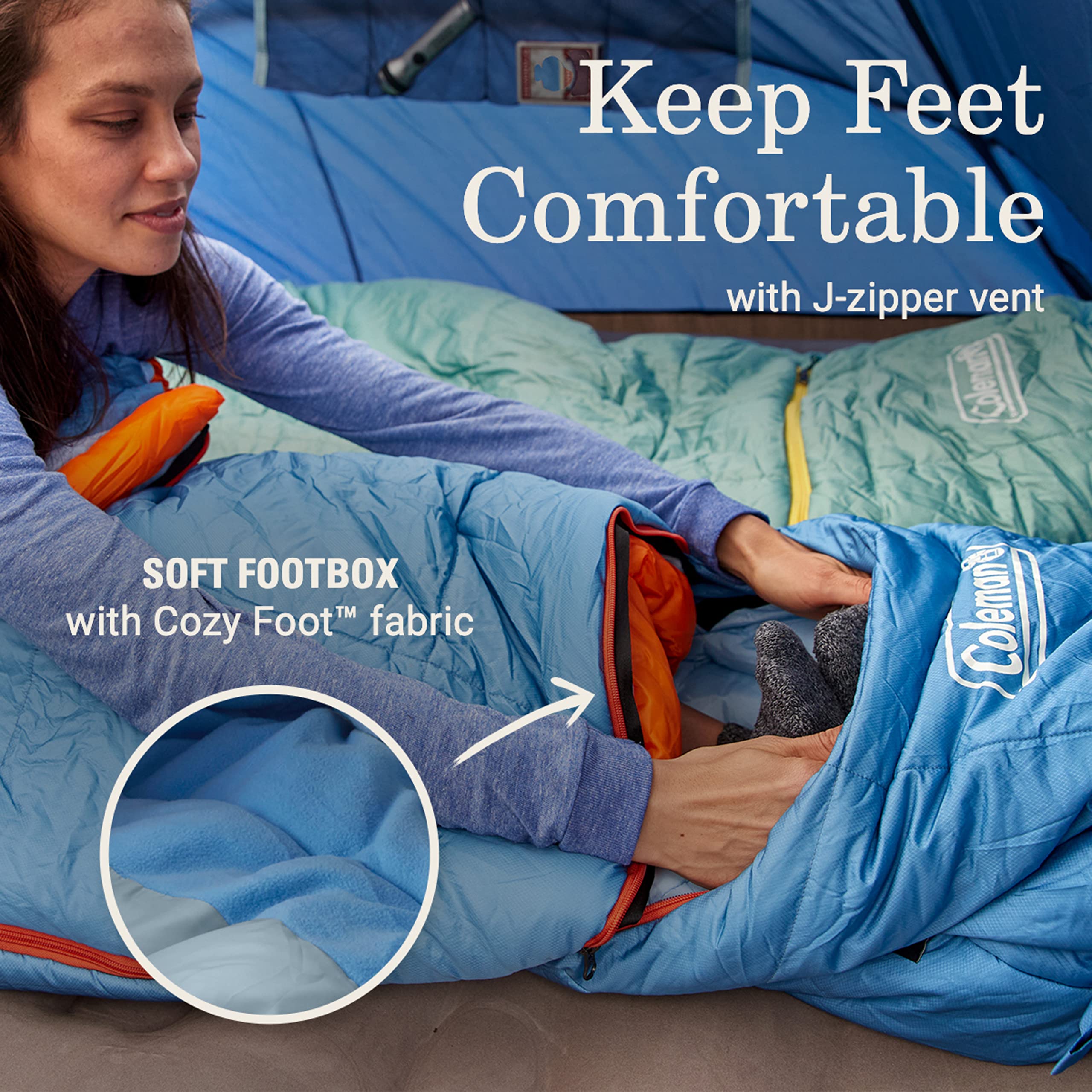 Coleman 0/20/40°F Big Bay Cold-Weather Sleeping Bag, Adult Mummy Sleeping Bag with Headrest, Foot Ventilation, & Storage Sack, Big & Tall Options
