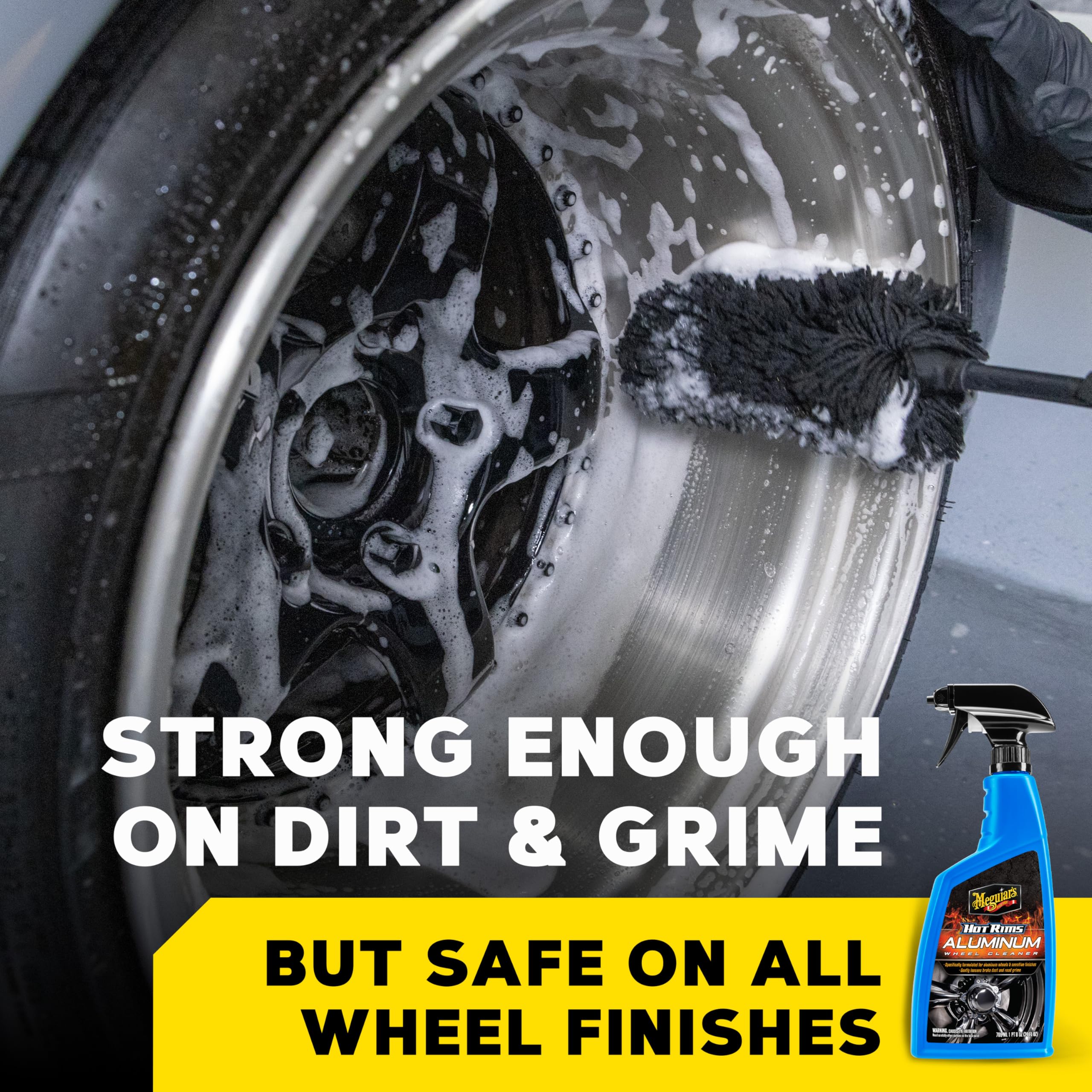 Hot Rims Meguiar's Aluminum Wheel Cleaner, Deep Foaming Rim Cleaner Spray Formulated to Effectively Clean Uncoated Polished Aluminum, Anodized, and Powder-Coated Wheels, 24 Oz