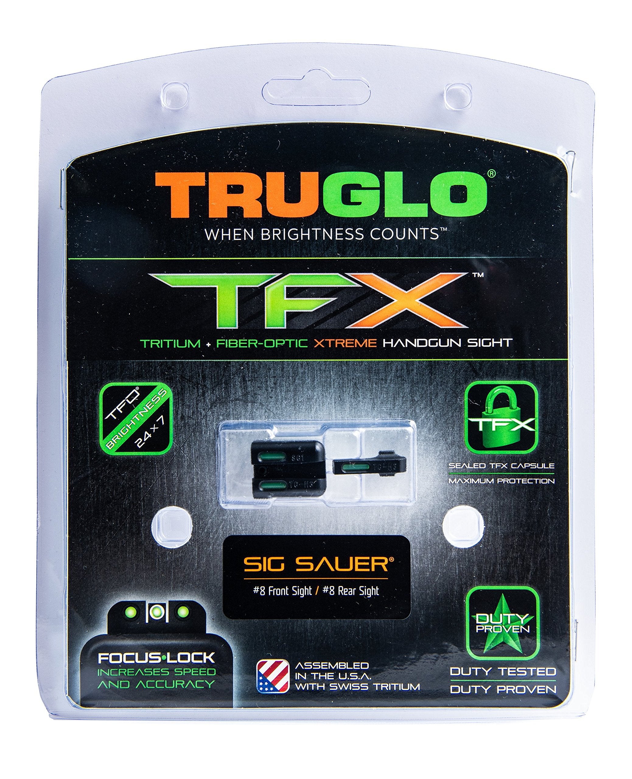 TRUGLO TFX Sight Handgun | Durable Shock-Resistant Compact Brightly Glowing Tritium & Fiber-Optic Xtreme Day/Night, Compatible with Sig Sauer #8/#8 Handguns