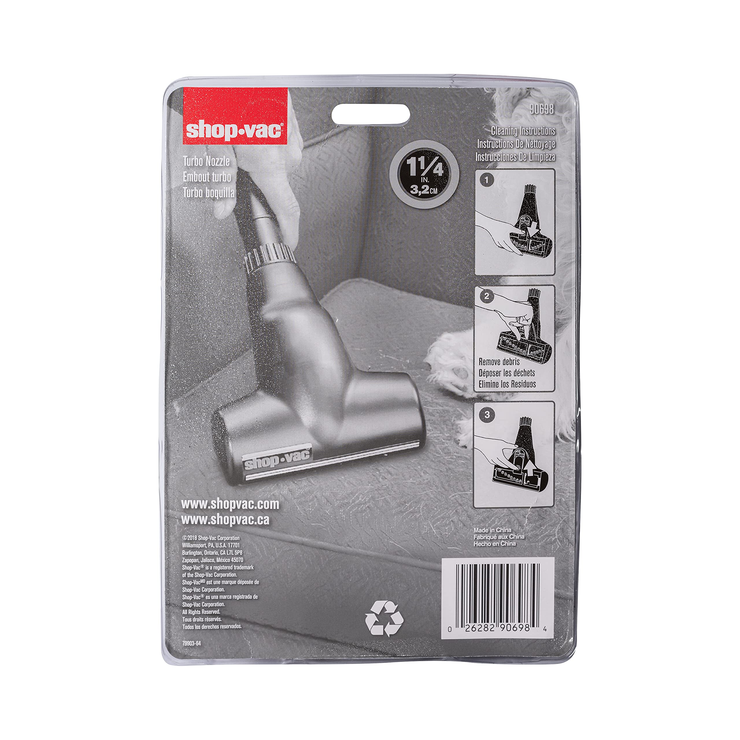 Turbo Nozzle Shop-Vac 9069833, 1.25 Inch Diameter, Enhanced Suction Power, Deep Cleaning Carpets and Upholstery, (1-Pack)