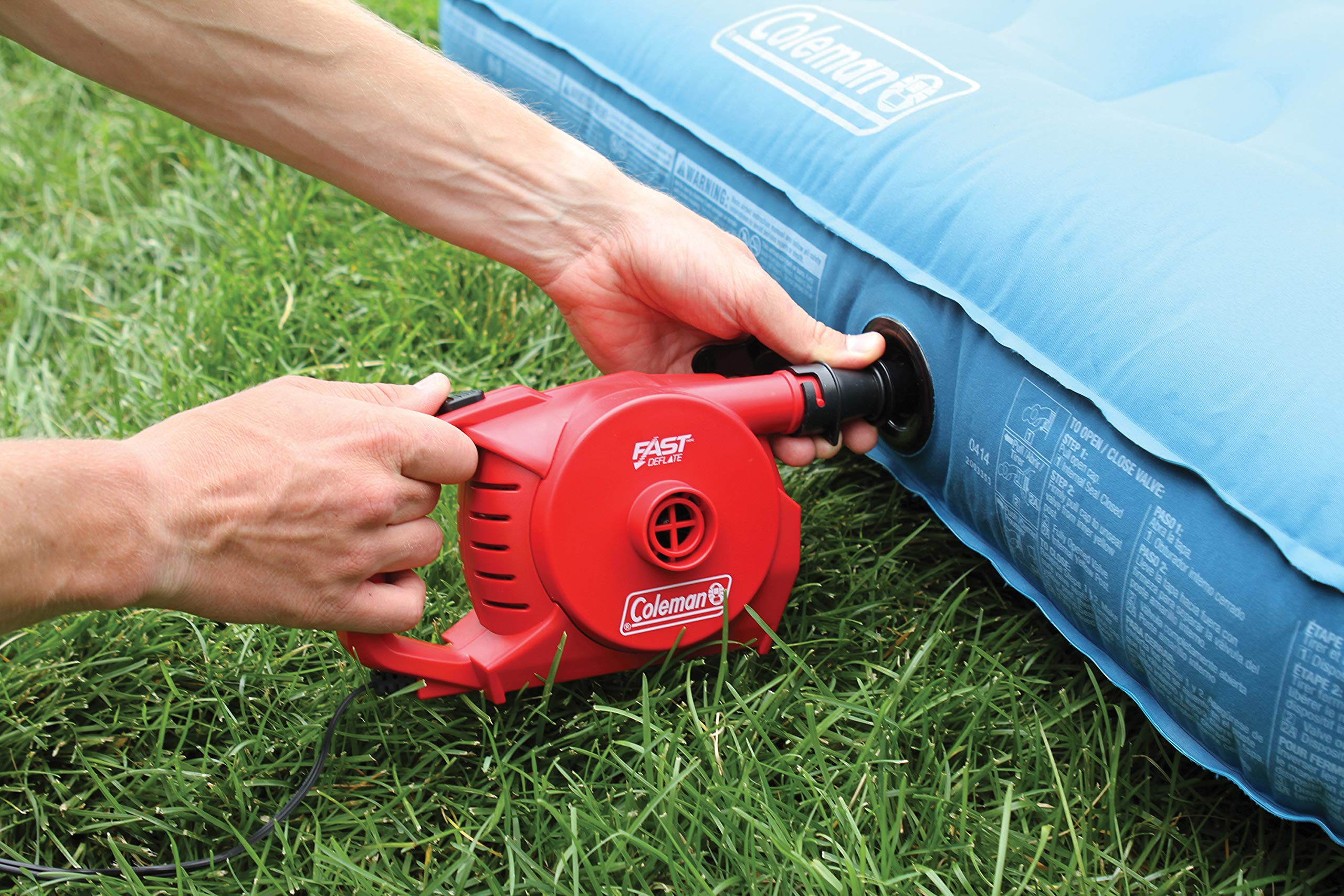 Coleman Air Pump QuickPump for Air Beds & Inflatables, Portable Pump with Fast Inflation or Deflation, Battery-Powered/Rechargeable/12-Volt/120-Volt Power Options