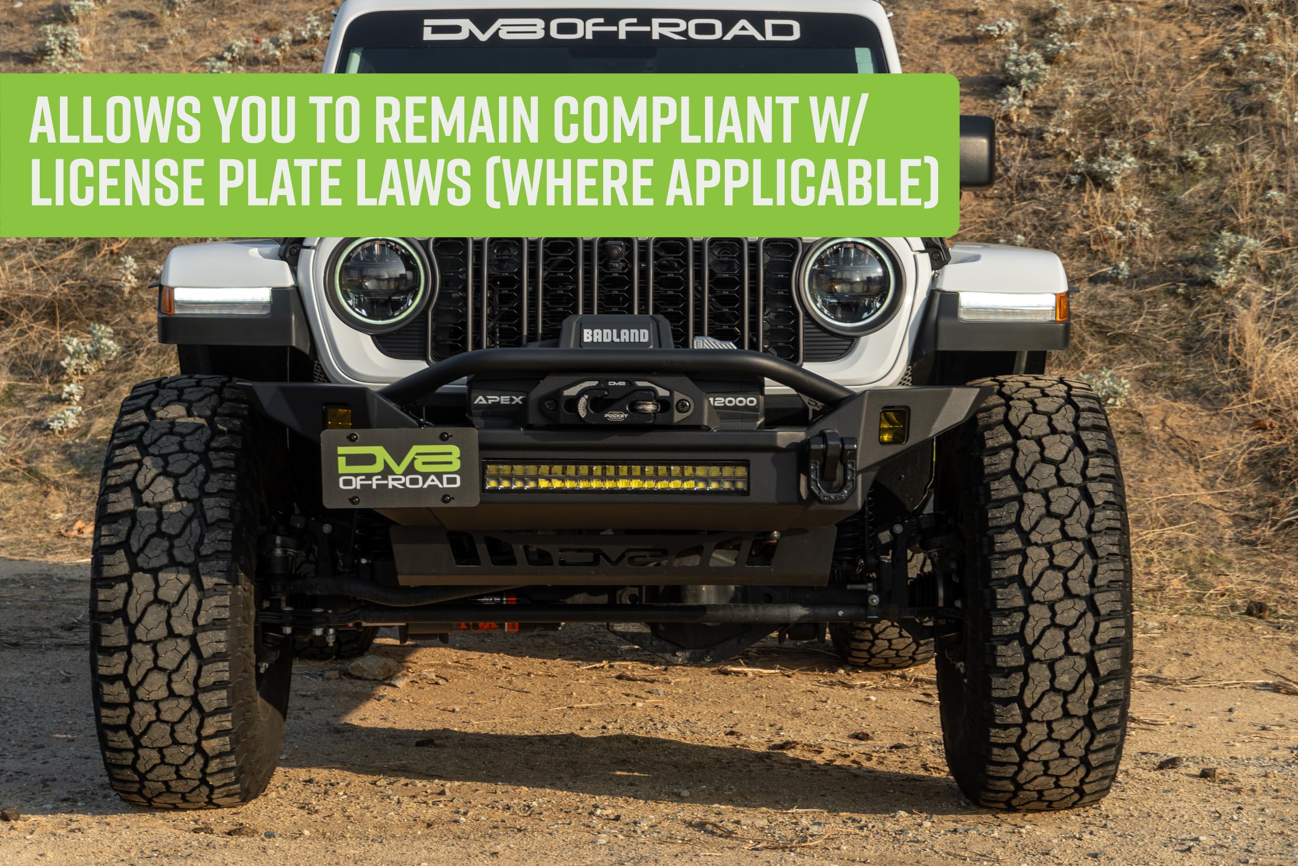 DV8 Offroad Quick Release Universal D-Ring License Plate Mount | Quickly Removes for Extra Clearance When Off-Road | Mounts to Aftermarket & Off-Road Bumpers w/ 1" Diameter D-Ring Mounts | Steel
