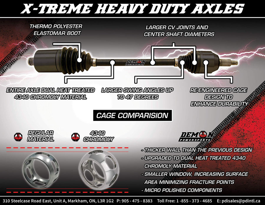 Demon Powersports Xtreme Heavy Duty Front Left/Right Axle (2013-18) Can Am Maverick 1000/MAX, 4340 Chromoly Steel Re-Engineered Cage Design, Larger Components & Dual Heat Treated to Increase Strength