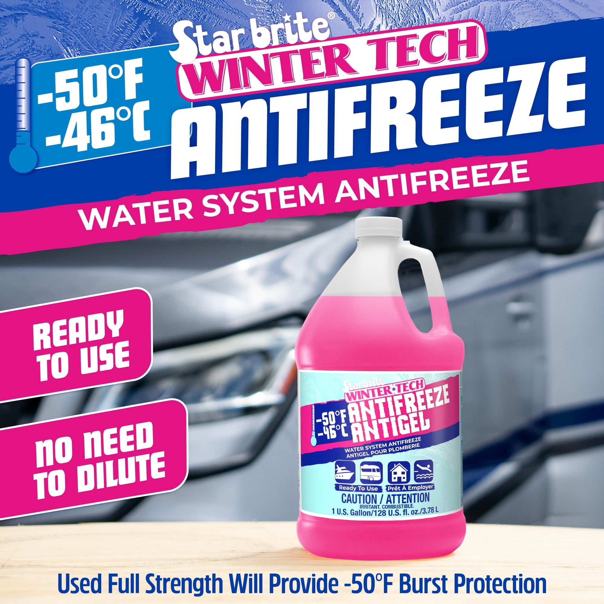 Winter Tech STAR BRITE -50°F Water System Antifreeze – Ready-to-Use Formula, Protects Pipes and Water Systems from Burst Damage, Ideal for RVs, Boats, and Seasonal Homes