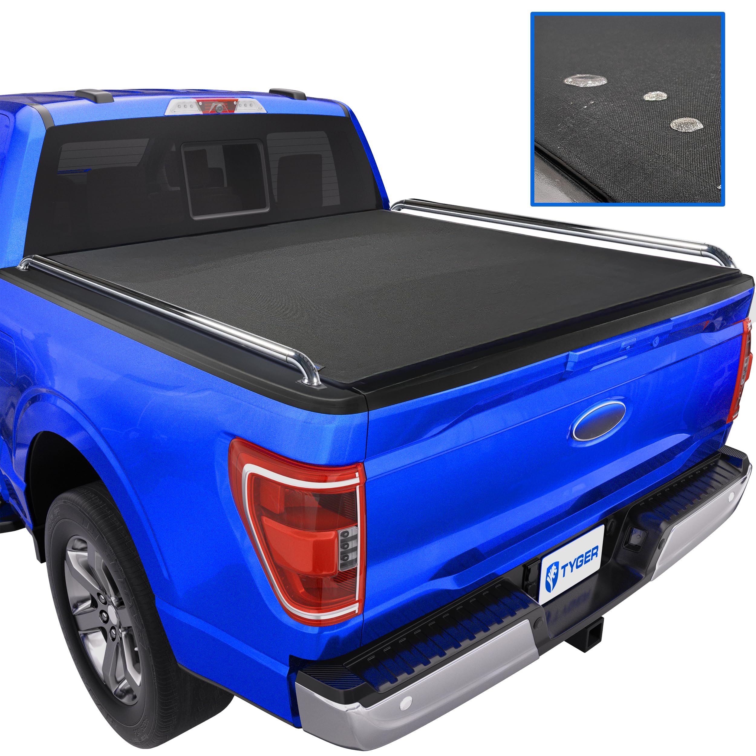 Tyger Auto T2X Soft Roll-up Low Profile in Fabric Truck Bed Tonneau Cover Compatible with 2015-2026 Ford F-150 | Fleetside 5.5' (67") Bed | TG-BCXF3770