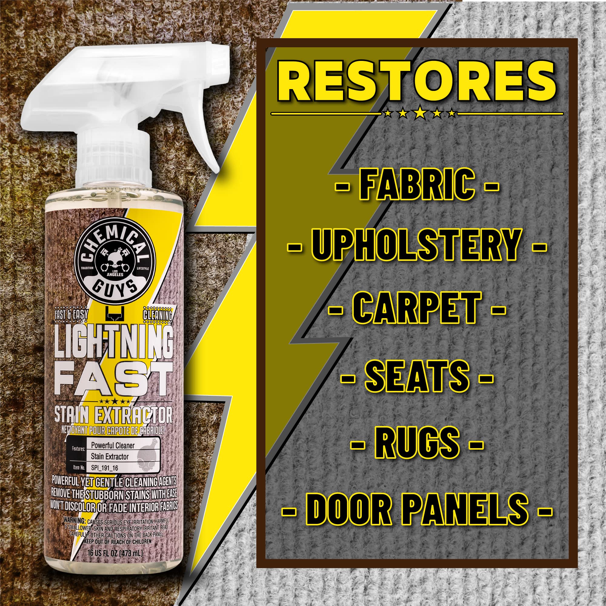 Chemical Guys Carpet and Upholstery Stain Extractor Lightning Fast - Chemical Guys Carpet Cleaner, Great for Fabric, Upholstery, Cars, Home, Office, Furniture, and More, Fresh Scent - 16 oz