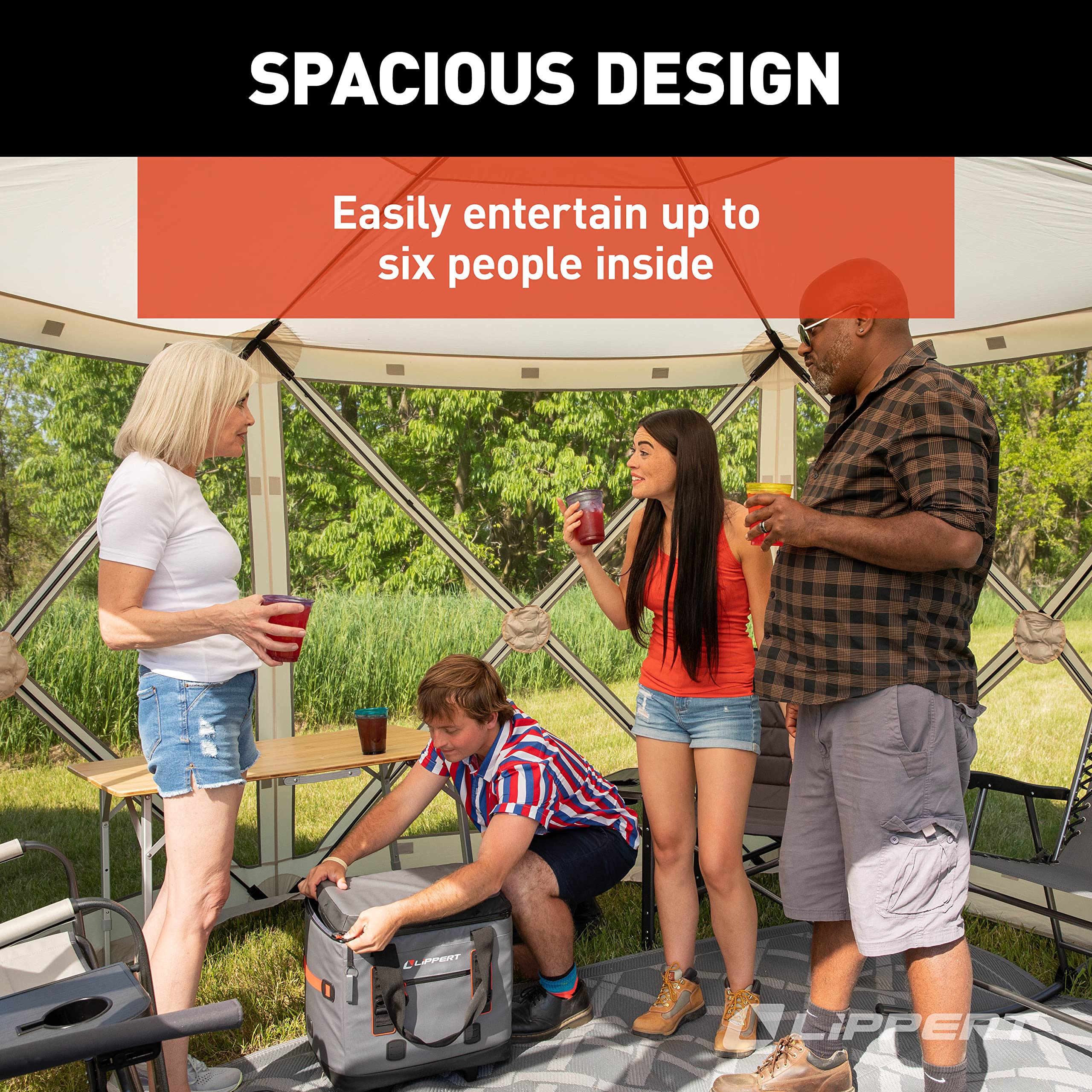 Lippert Popup Picnic Gazebo Tent for Camping, Patios and Easy Outdoor Shelter - 12' x 12', Brown