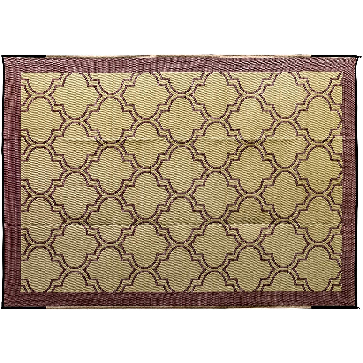 Camco Reversible Large Outdoor Patio Mat - Easy to Clean, Perfect for Picnics, Cookouts, Camping, and The Beach (9' x 12', Brown Lattice Design) (42857)