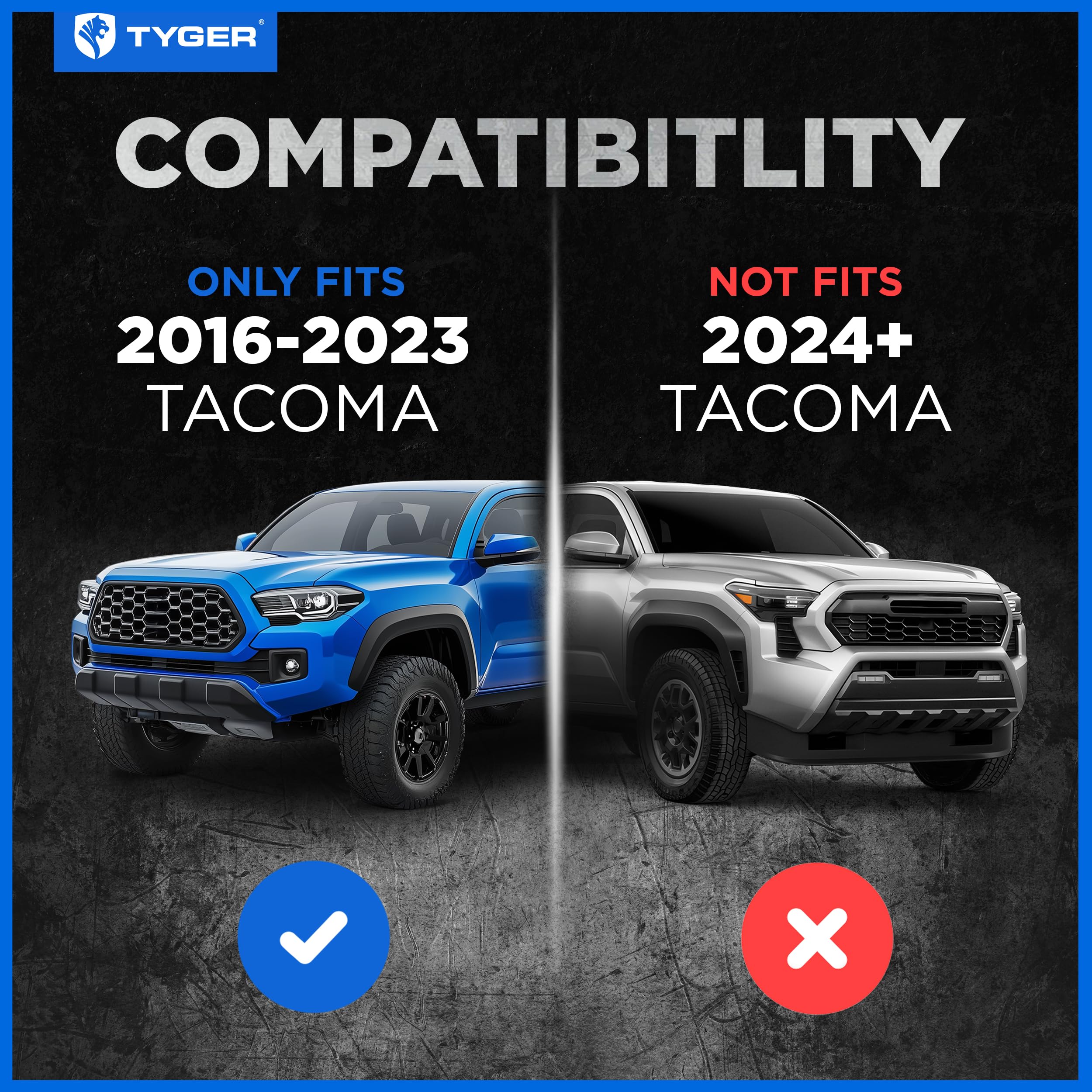 Tyger Auto Fury Bumper Center Guard Compatible with 2016-2023 Toyota Tacoma | Winch Plate | D-Ring | Textured Black | Rock Crawler | TG-BP7T20567