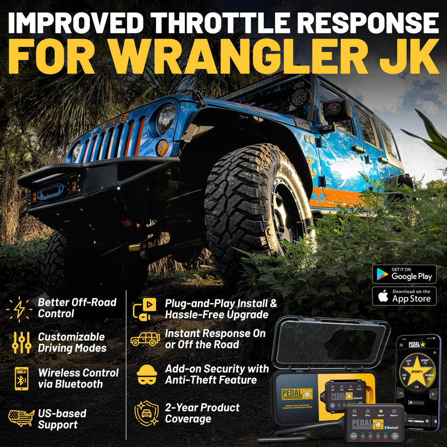 Throttle Response Controller PEDAL COMMANDER for Jeep Wrangler JK 2006-2018 - Plug-and-Play Upgrade, App Control, Throttle Controller Off-Road Performance Mods Jeep Wrangler Accessories