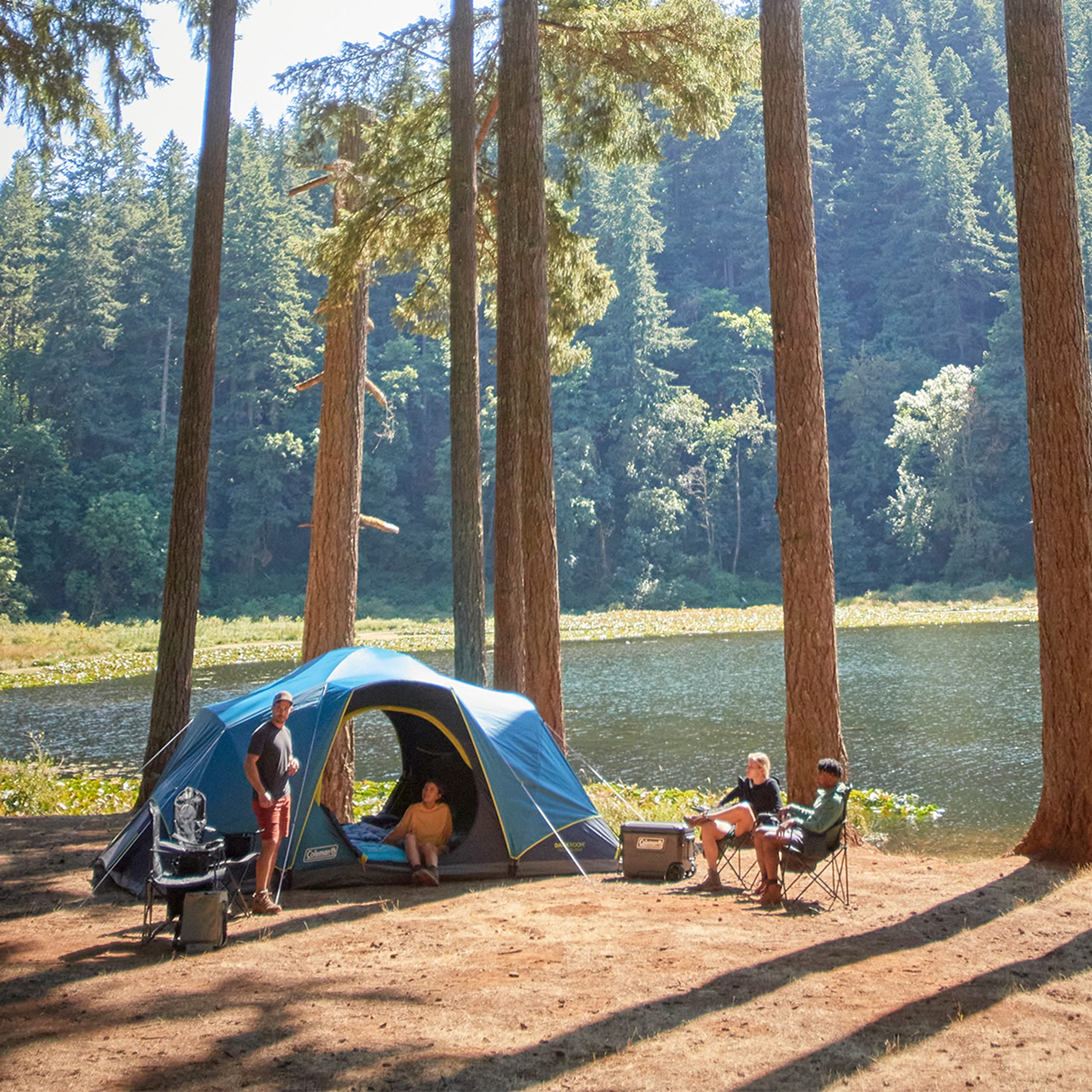 Coleman Skydome 10-Person Dark Room Tent with Rainfly, 5 Minute Setup, Blocks 90% of Sunlight, 20% More Headroom Than Traditional Tents