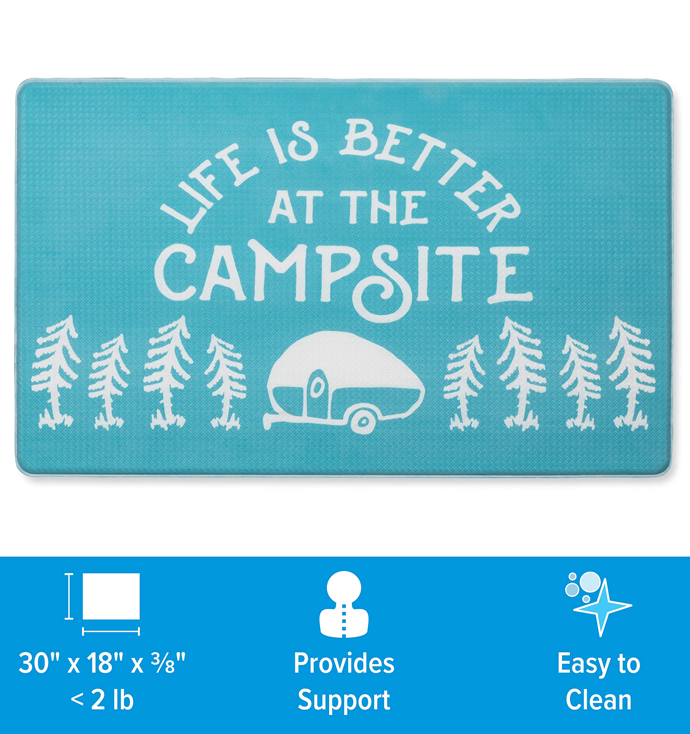 Camco Anti-Fatigue Kitchen Mat - Life is Better at The Campsite Features RV Sketch Design - Reduces Discomfort While Standing for Extended Time - Features a Non-Slip Surface - 30 x 18 x 3/4 in (53435)