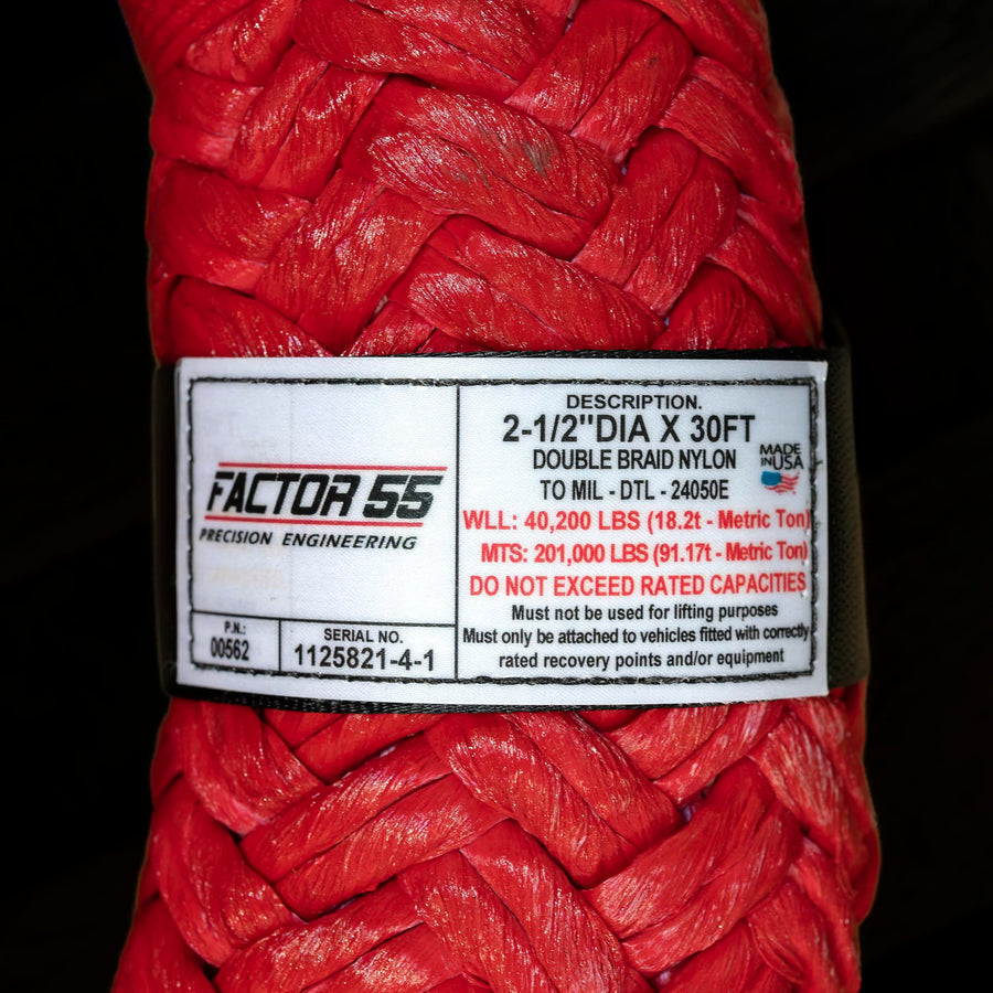 55 Factor Extreme Duty Kinetic Energy Recovery Rope, 2-1/2" Diameter x 30' Length