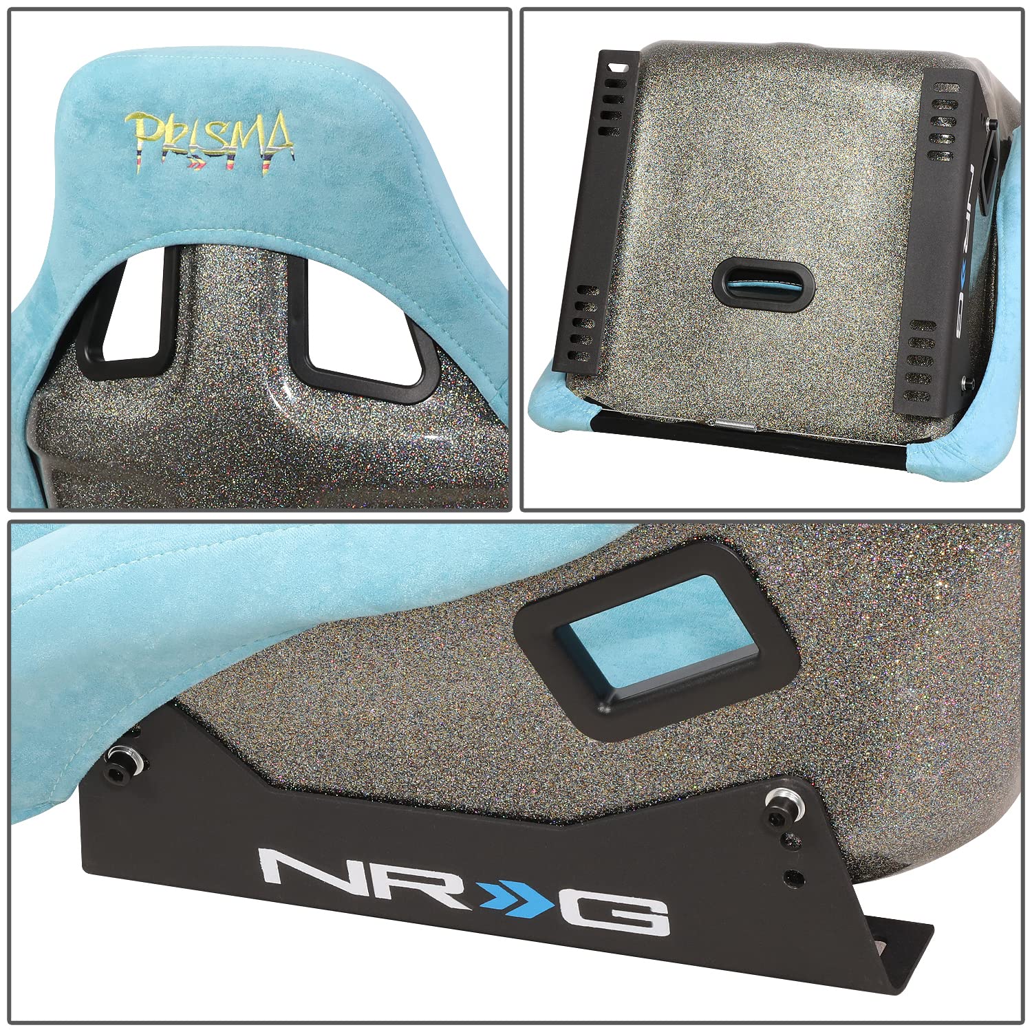 NRG Innovations Prisma NRG-FRP-302TEAL-ULTRA Fixed Back Bucket Racing Seat with Bottom Mount Bracket, Teal Colored Seat/Gold Flake Back, 24" W X 36" H X 18" D