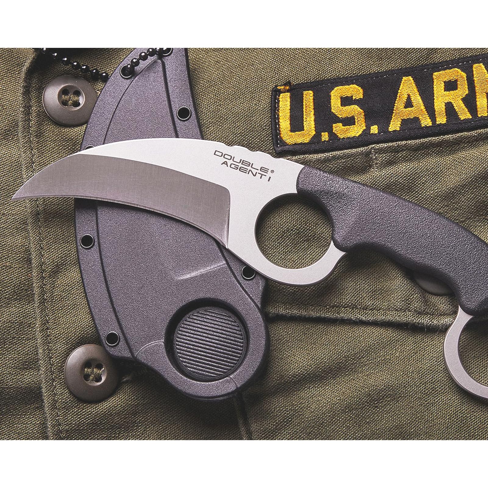 Cold Steel Durable Double Agent Lightweight Japanese AUS8A Steel Karambit Shape 3" Fixed Blade Tactical Outdoor Hunting Knife, Kray-Ex Handle, Secure-Ex Sheath - Plain Edge