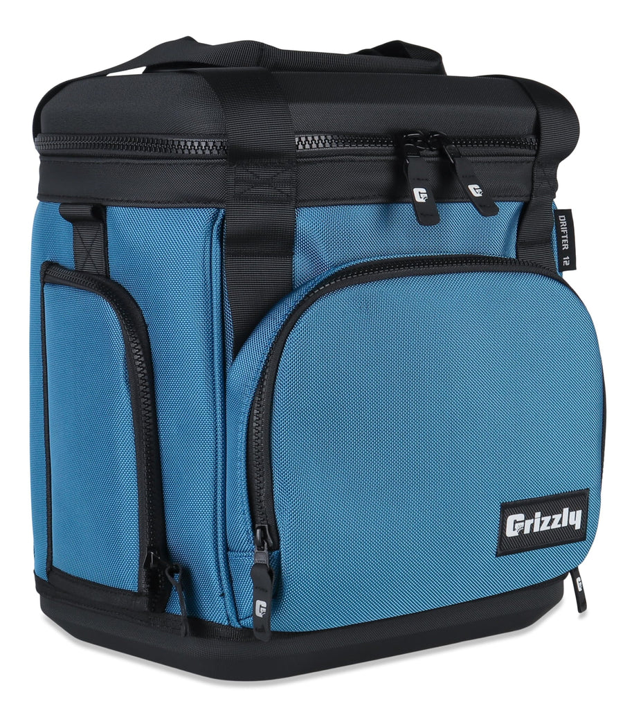 12 Grizzly Drifter Soft Sided Cooler |12 qt Flip-Top Soft Top Cooler | Ice Chest for Beach Boat Camping Car Fishing Golf Hiking Hunting Picnic | Lightweight Portable Insulated Waterproof | Slate Blue