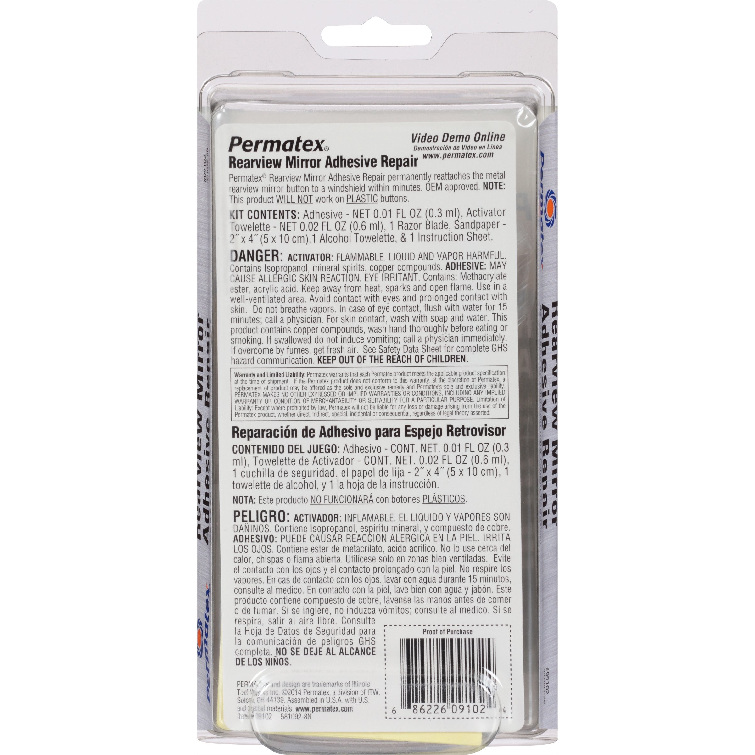 Rearview Mirror Adhesive Kit Permatex 09102