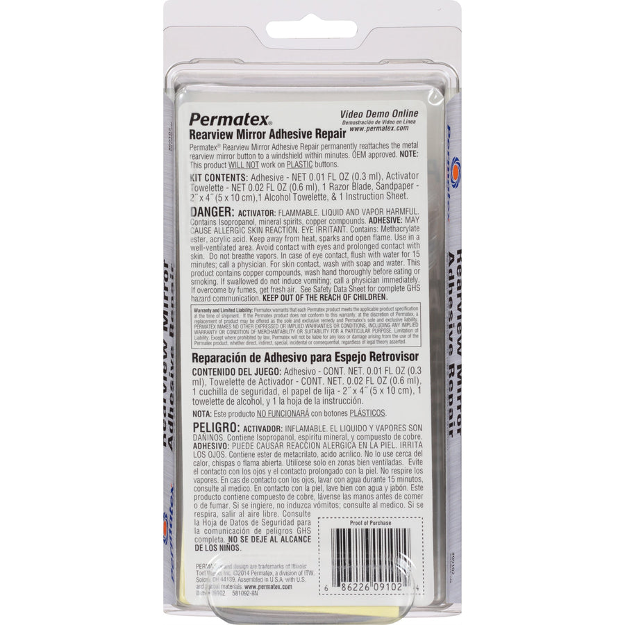 Rearview Mirror Adhesive Kit Permatex 09102