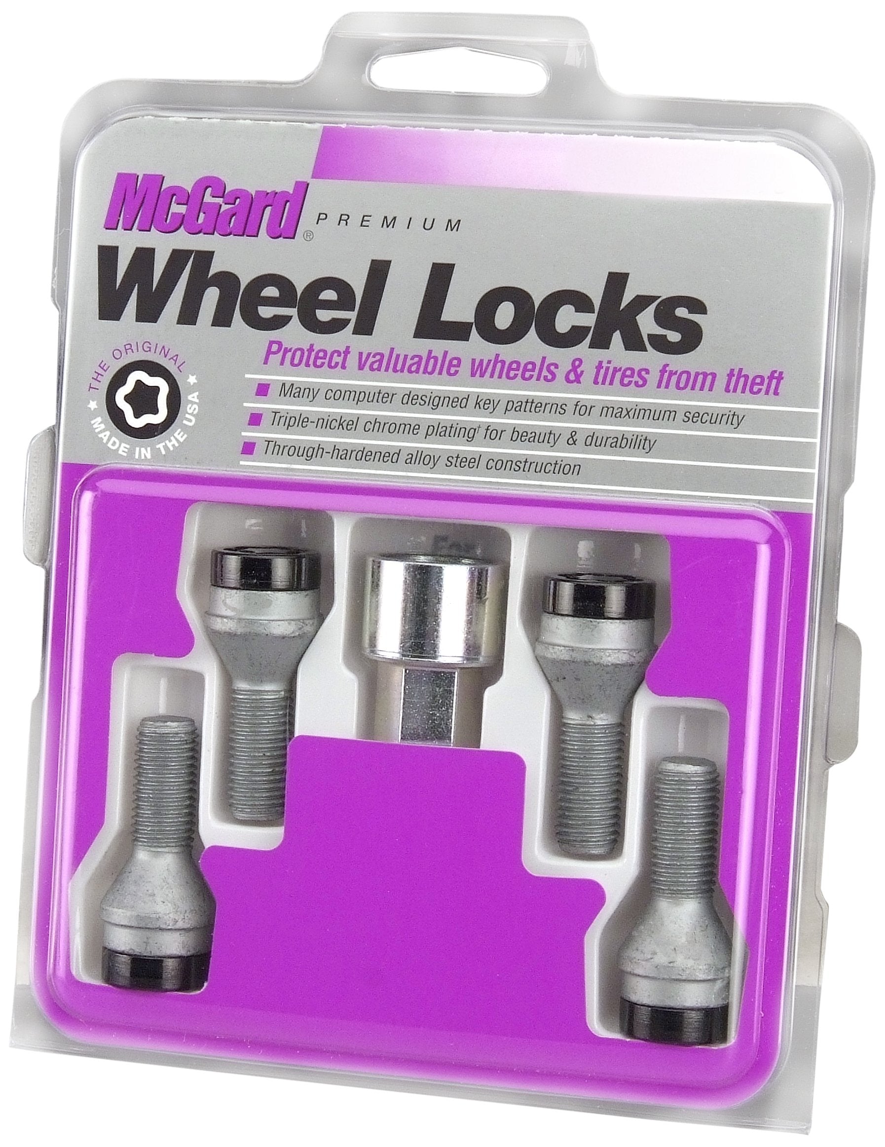 Black Bolt Style McGard Cone Seat Wheel Lock Set, 4 Locks / 1 Key