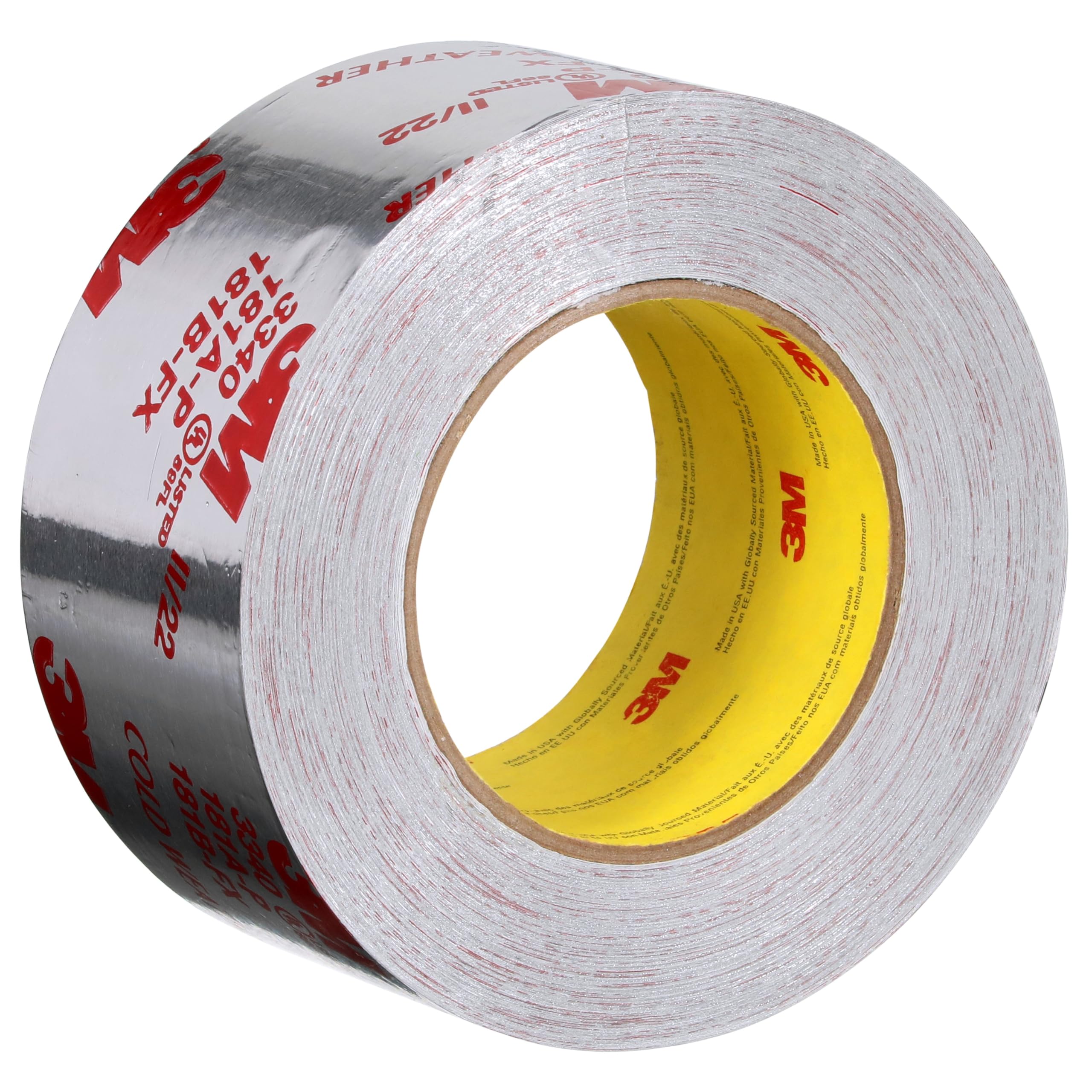 2.5" x 50 yd 3M Aluminum Foil Tape 3340, 4.0 mil, Silver, HVAC, Sealing and Patching Hot and Cold Air Ducts, Fiberglass Duct Board, Insulation, Metal Repair
