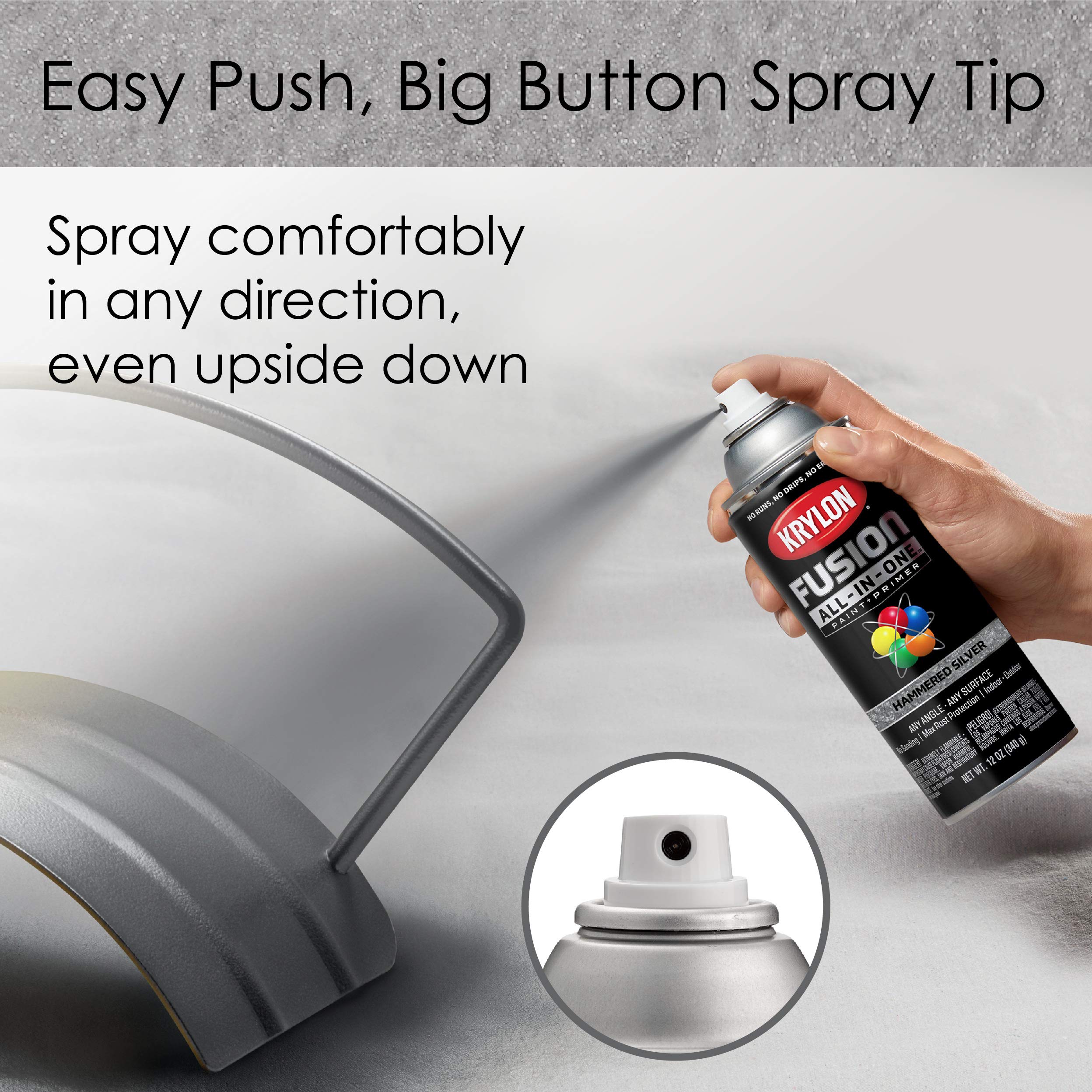 Krylon All-In-One Adhesive Hammered Finish Spray Paint for Use Indoor/Outdoor, 12 oz, Silver