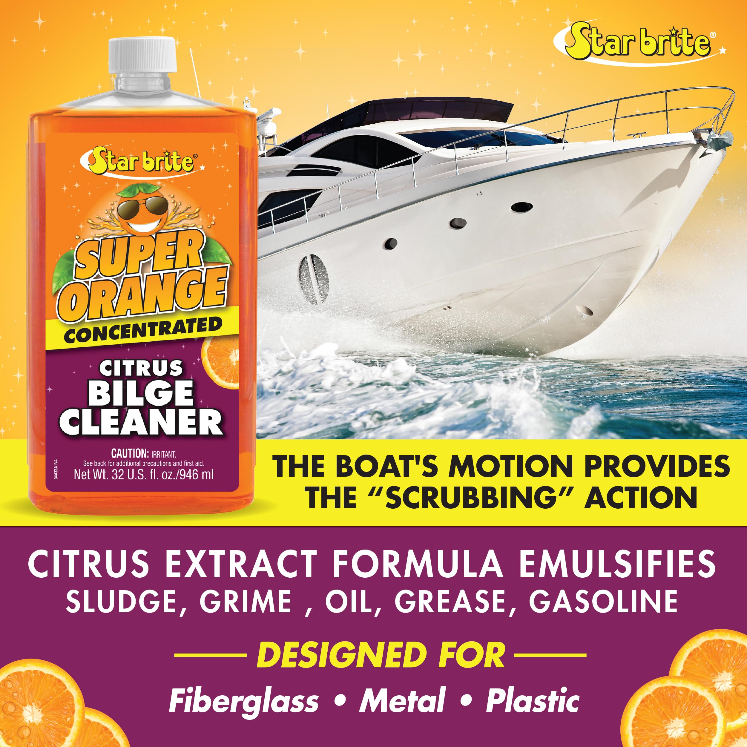 Super Orange Citrus Bilge Cleaner STAR BRITE - Easy & Simple to Use - Pour In, Run Boat, Pump Out - Emulsifies Oil & Fuel - 1 Gal (094400)