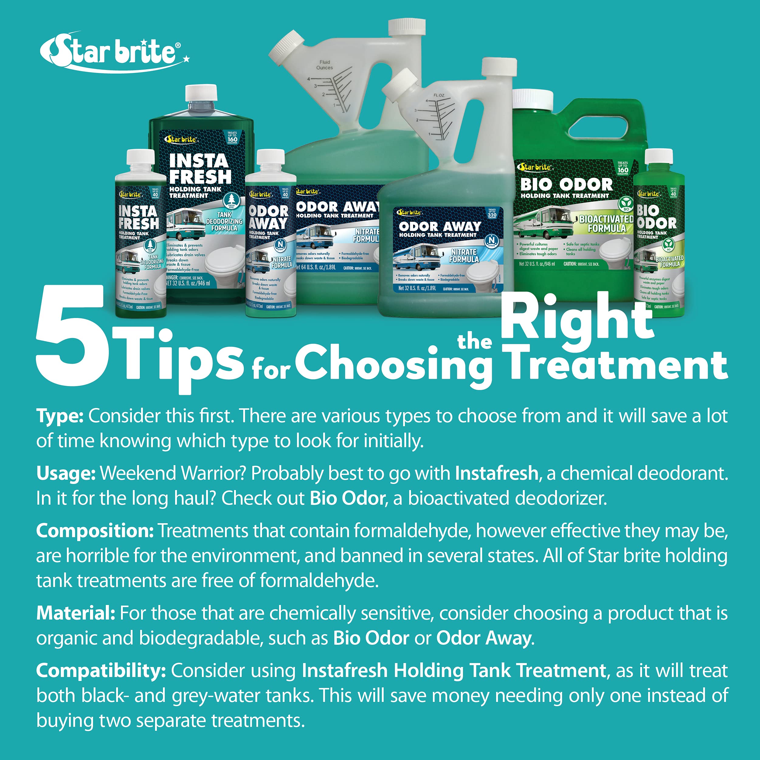 Bio Odor STAR BRITE Enzyme Holding Tank Treatment 8oz 4 Pack (075008)