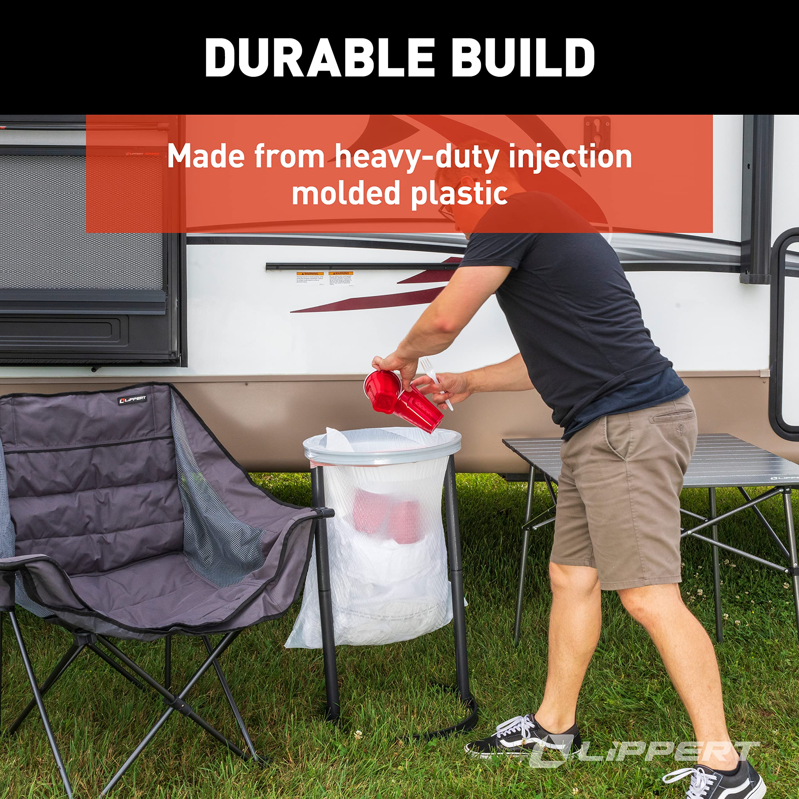 Lippert Trash Bag Holder Portable and Collapsible, Holds 13 Gallon Bags, Easy to Assemble, Perfect for Camping, Boating, Tailgating and Yardwork - 2022105716