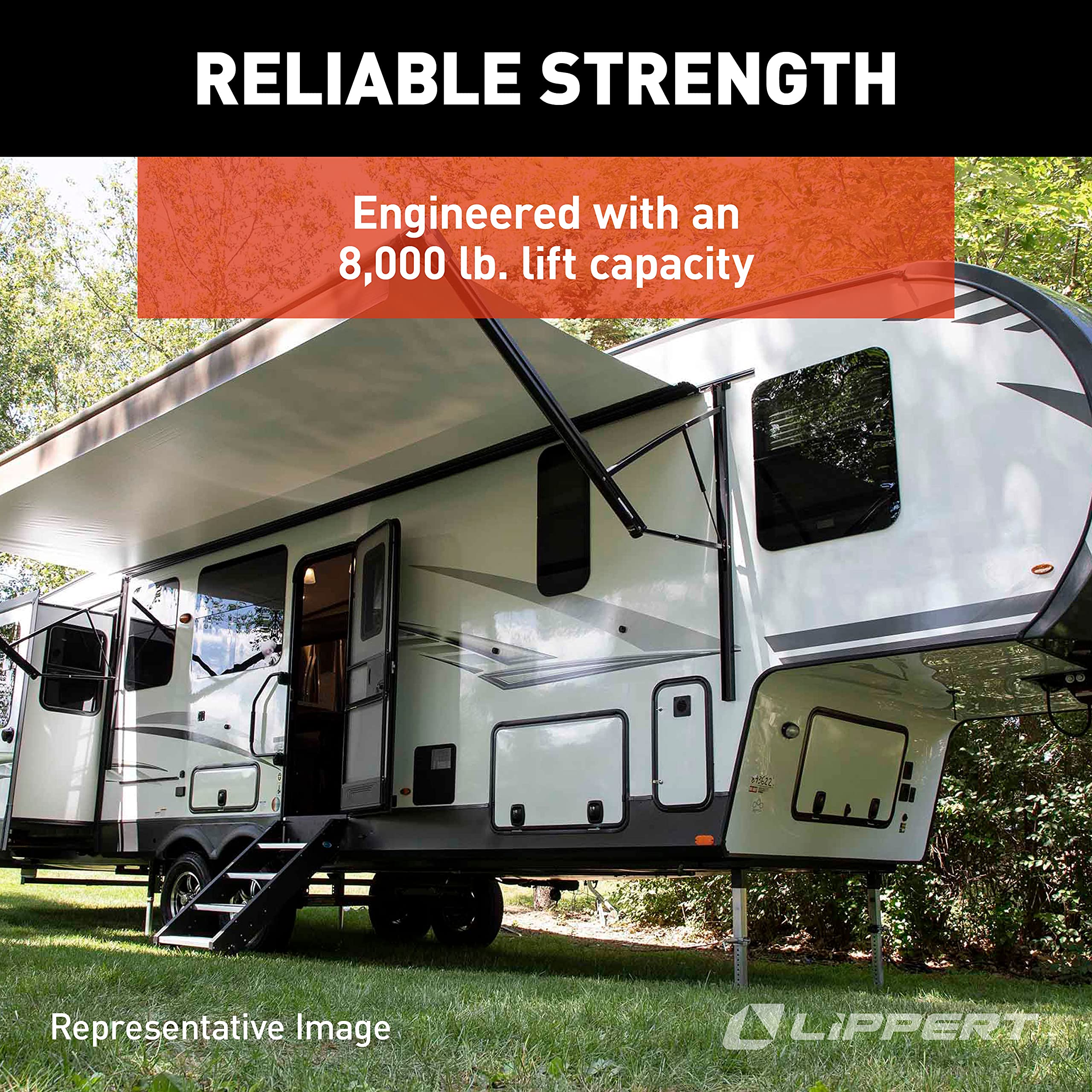 Lippert Aluminum Level Up RV Hydraulic Jack with 8,000-lb. Lift Capacity, Universal Fit, 9" Footpad, Easy Installation - 433458