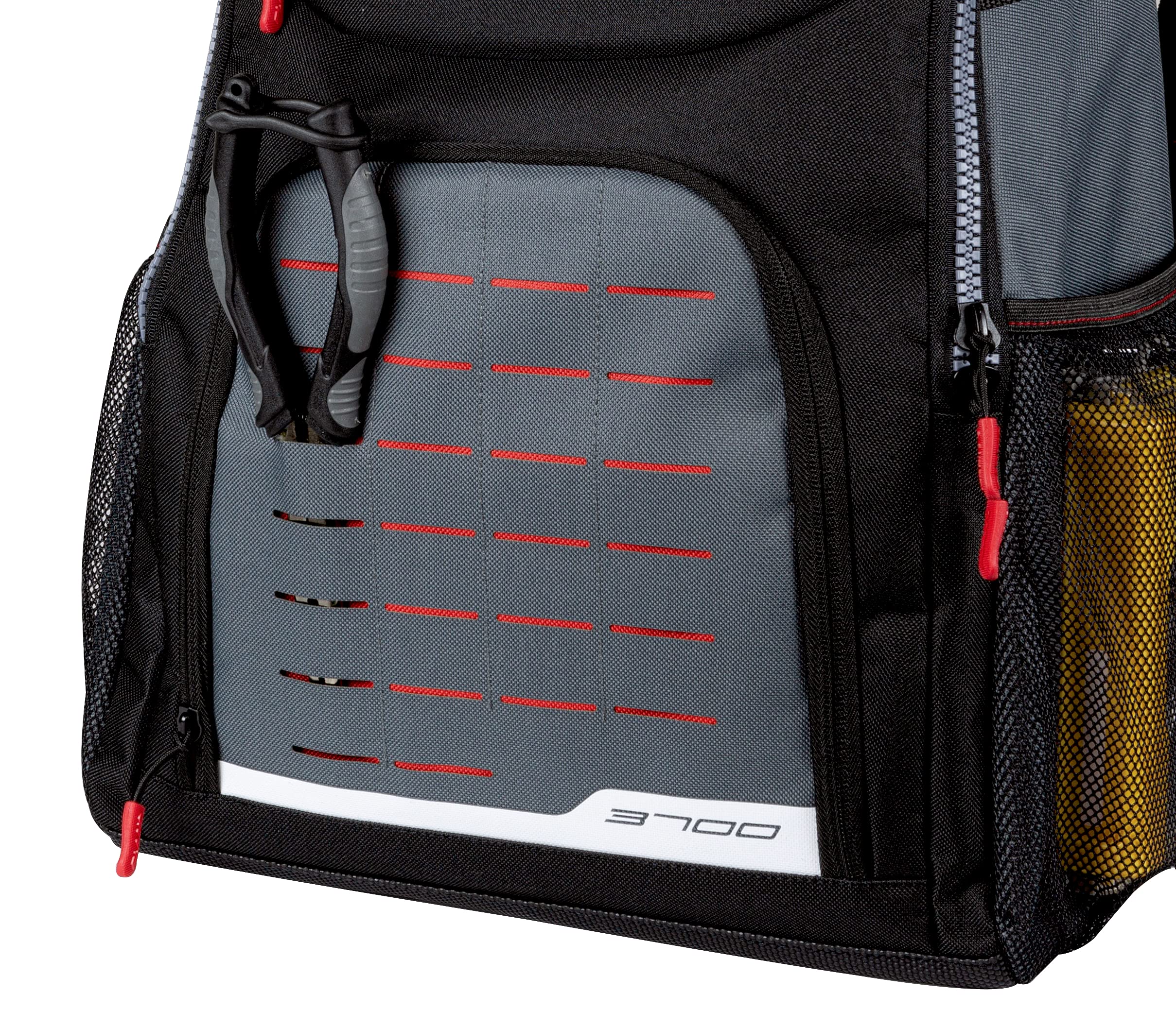 Plano 3700 Weekend Series Backpack, Gray with Red, Black, & White Accents, Includes 2 3700 Stowaway Utility Boxes, Premium Tackle Storage, Soft Tackle Storage Bag